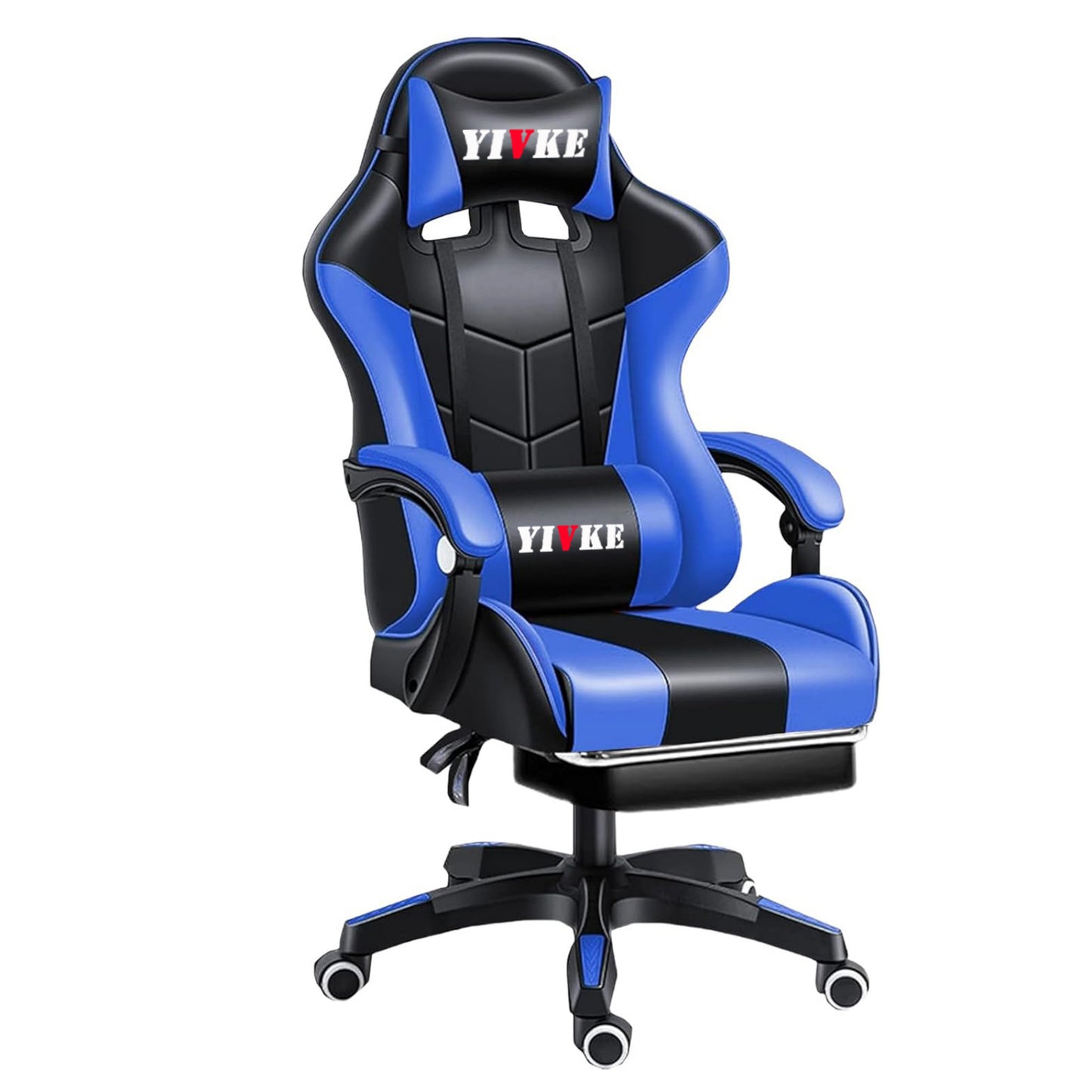 Chaise de jeu YT813 avec appui-tête et soutien lombaire, chaise de bureau de course en cuir PU, chaise de jeu haute réglable, conception ergonomique à angle de 135° avec repose-pieds