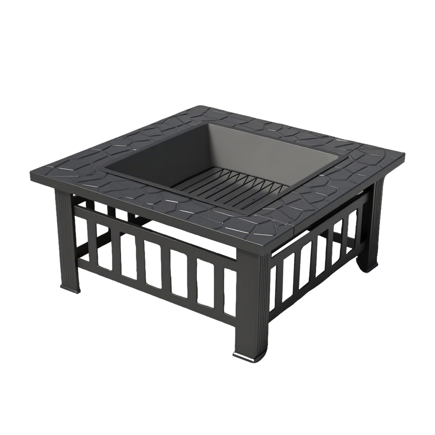 32" Fire Pit Table for Outside,Outdoor Fire Pit Square Wood Burning with Spark Screen Fire Poker for Camping,Backyard,Patio(Black)