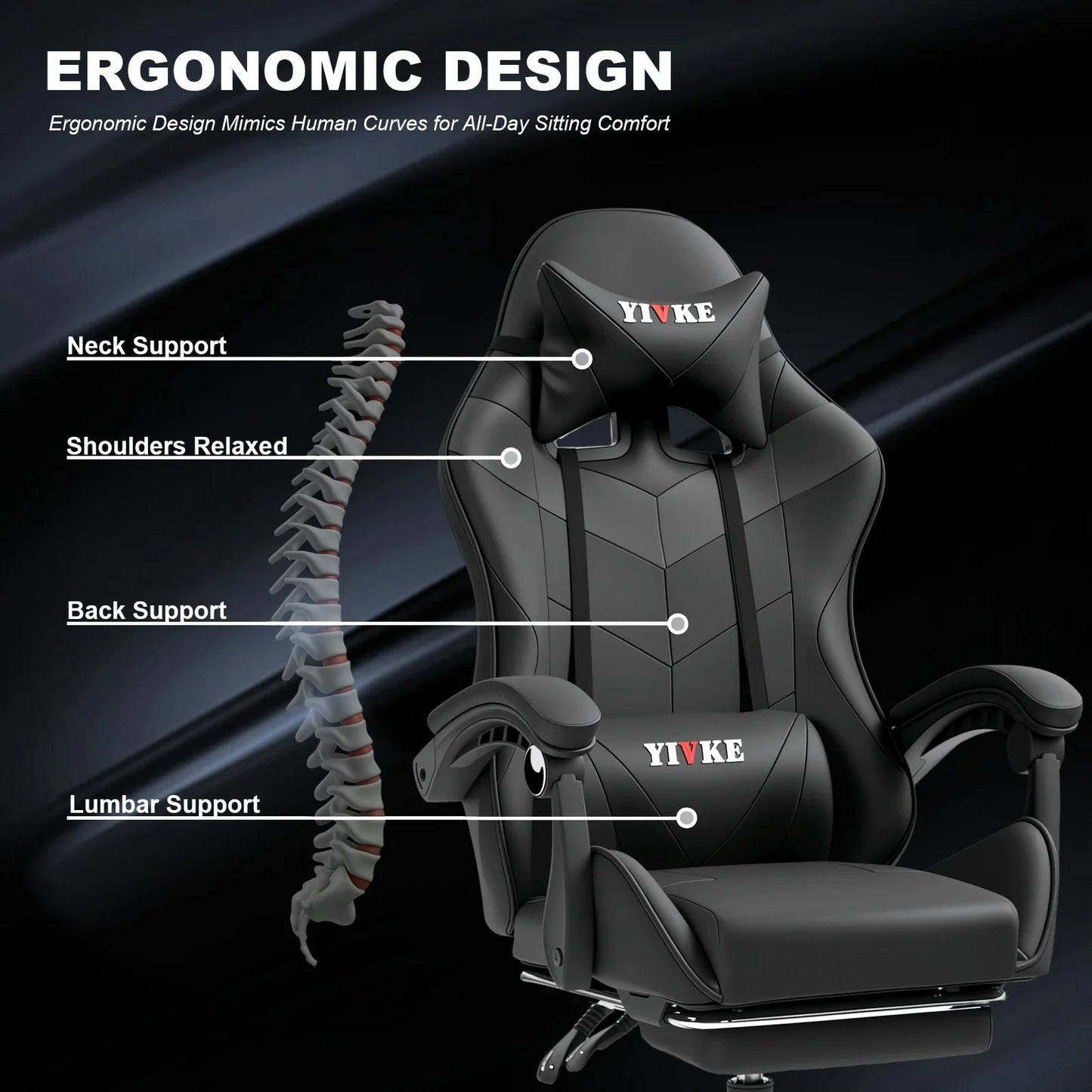 Chaise de jeu ergonomique Yivke, style course, avec repose-pieds – YT208F