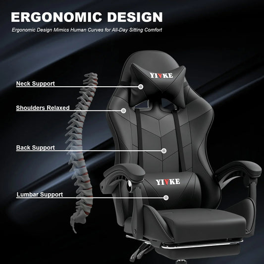 Chaise de jeu ergonomique Yivke, style course, avec repose-pieds – YT208F