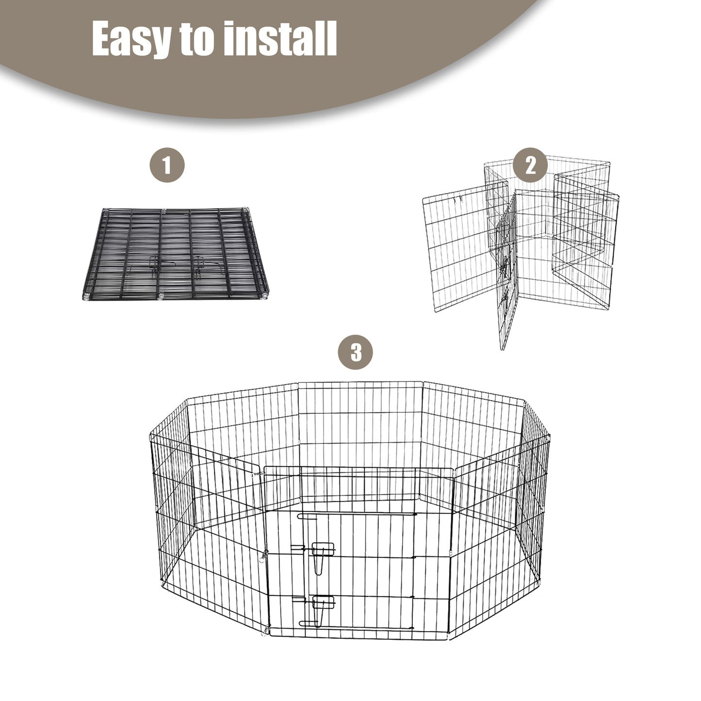 Parc pour chien Yivke, clôture d'exercice pliable en métal, avec barrière pour intérieur et extérieur, hauteur 122 cm, noir