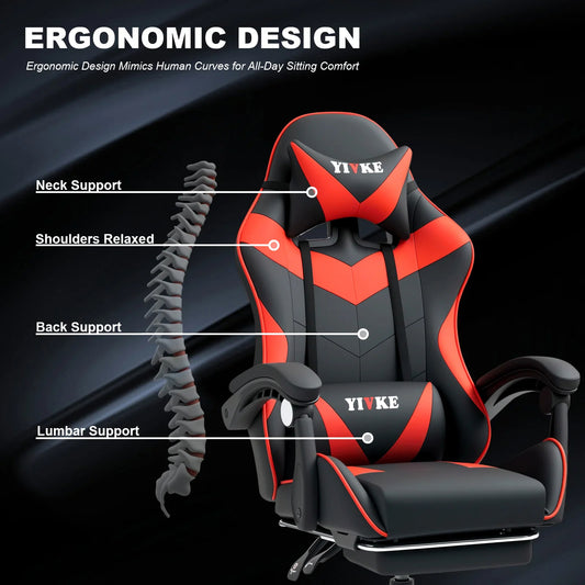 Chaise de jeu ergonomique Yivke, style course, avec repose-pieds – YT208F