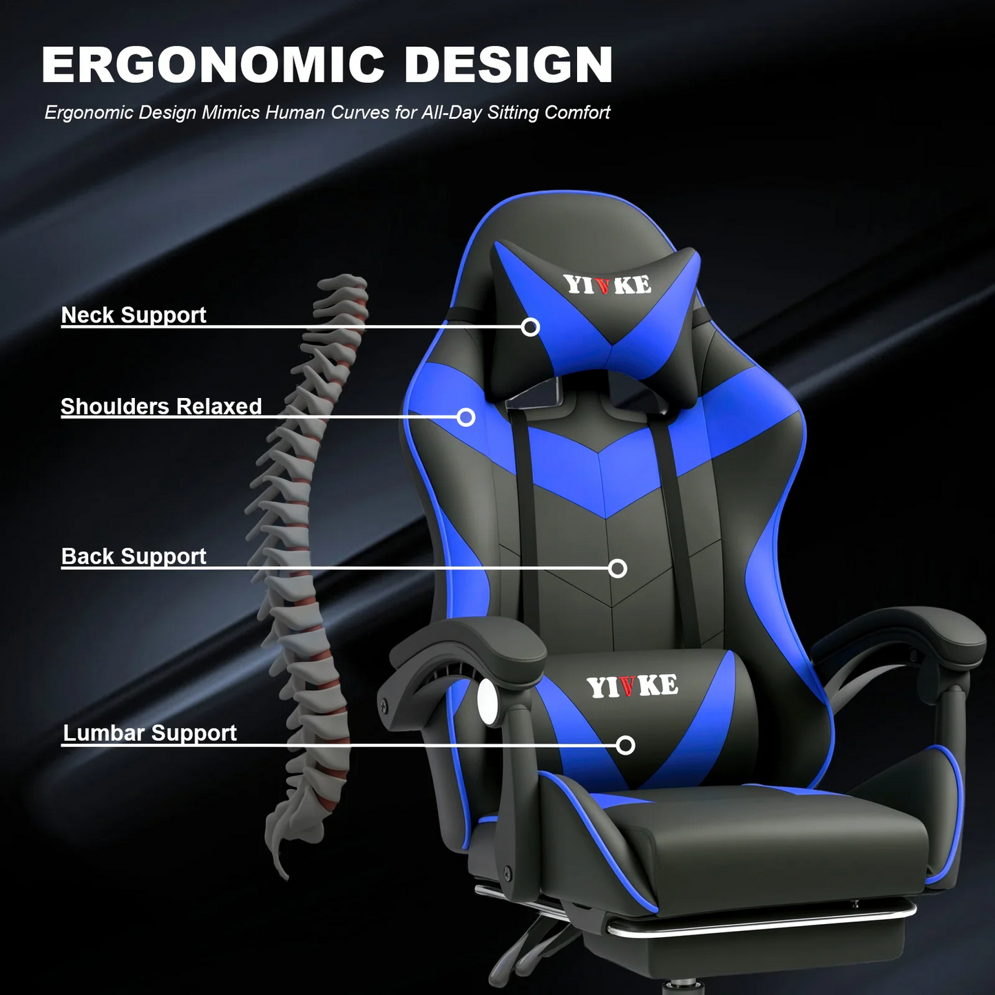 Chaise de jeu ergonomique Yivke, style course, avec repose-pieds – YT208F