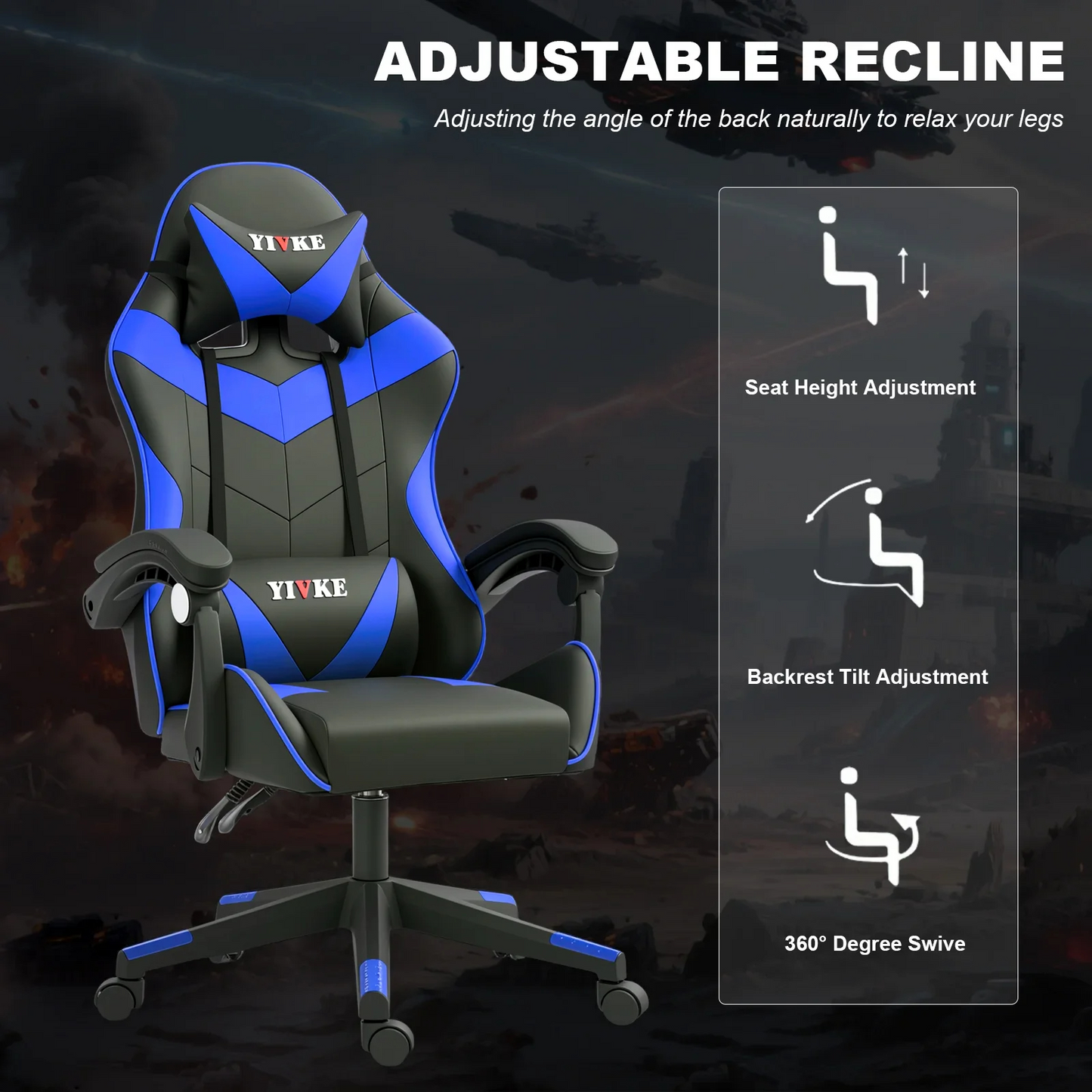 Chaise de jeu ergonomique Yivke YT208, style course