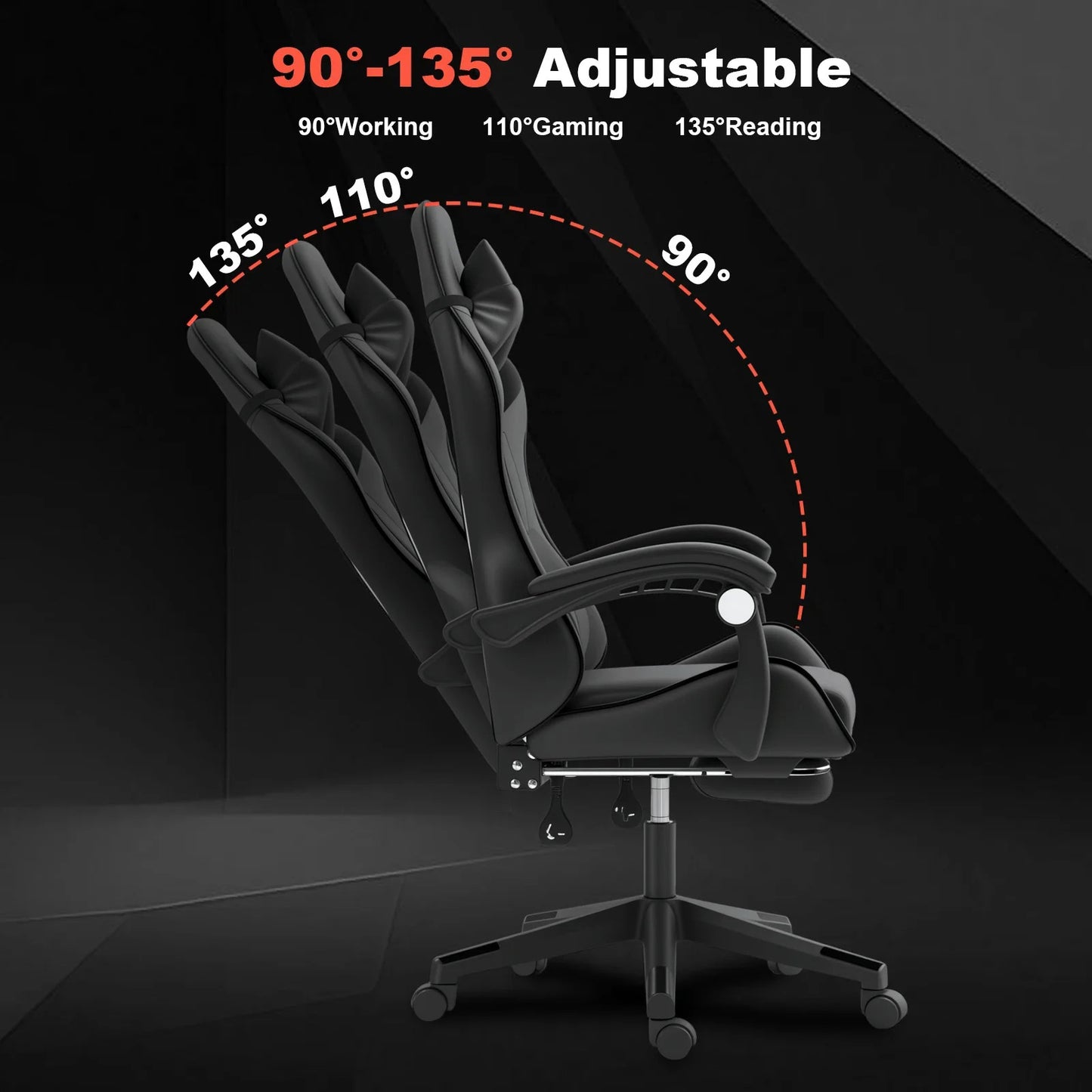 Chaise de jeu ergonomique Yivke, style course, avec repose-pieds – YT208F