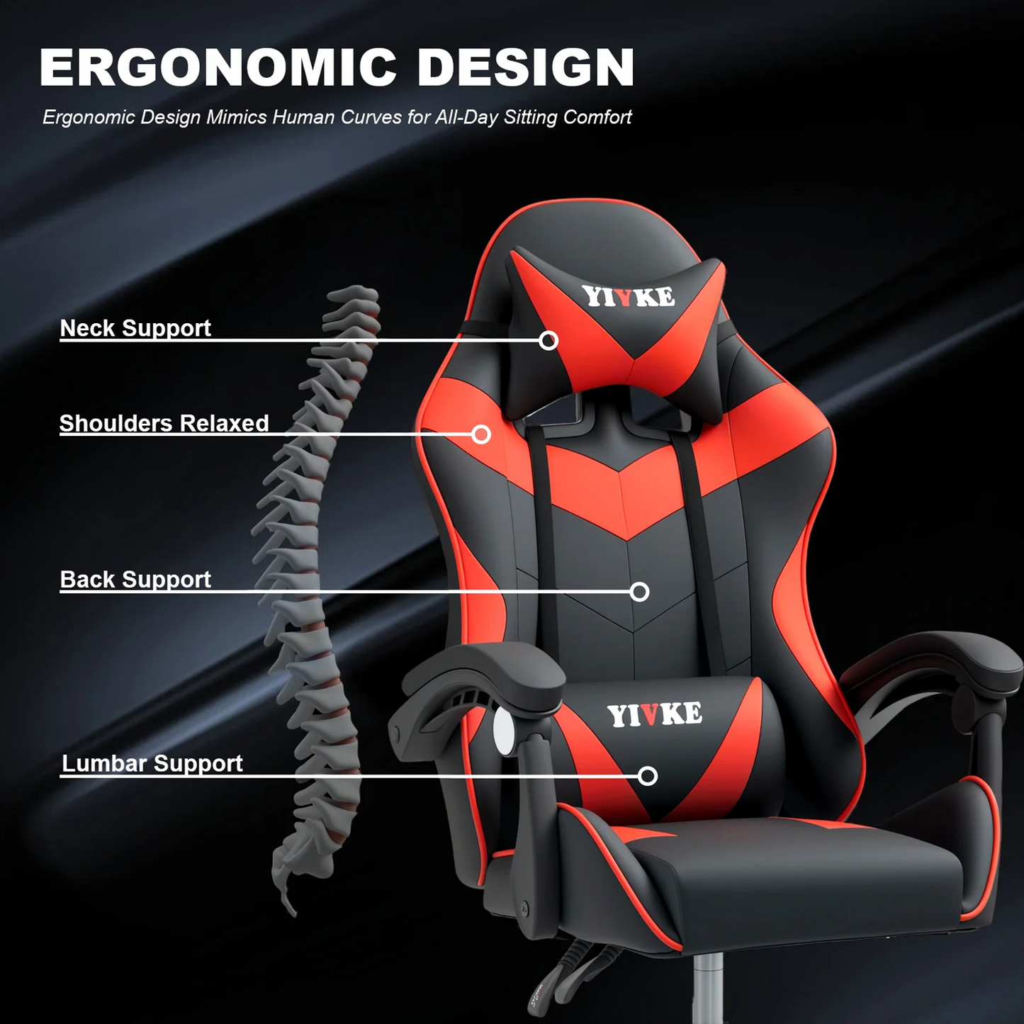 Chaise de jeu ergonomique Yivke YT208, style course