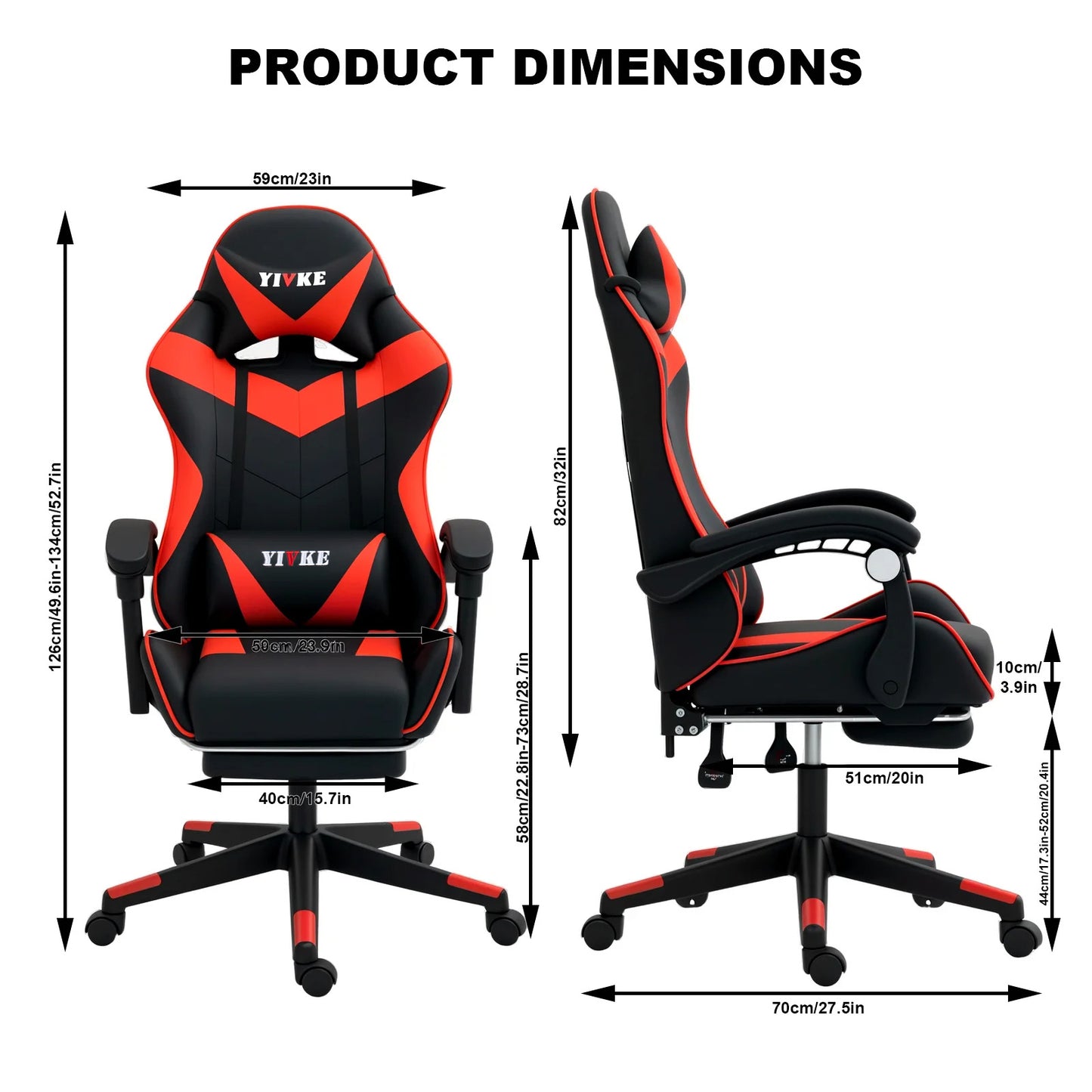 Chaise de jeu ergonomique Yivke, style course, avec repose-pieds – YT208F