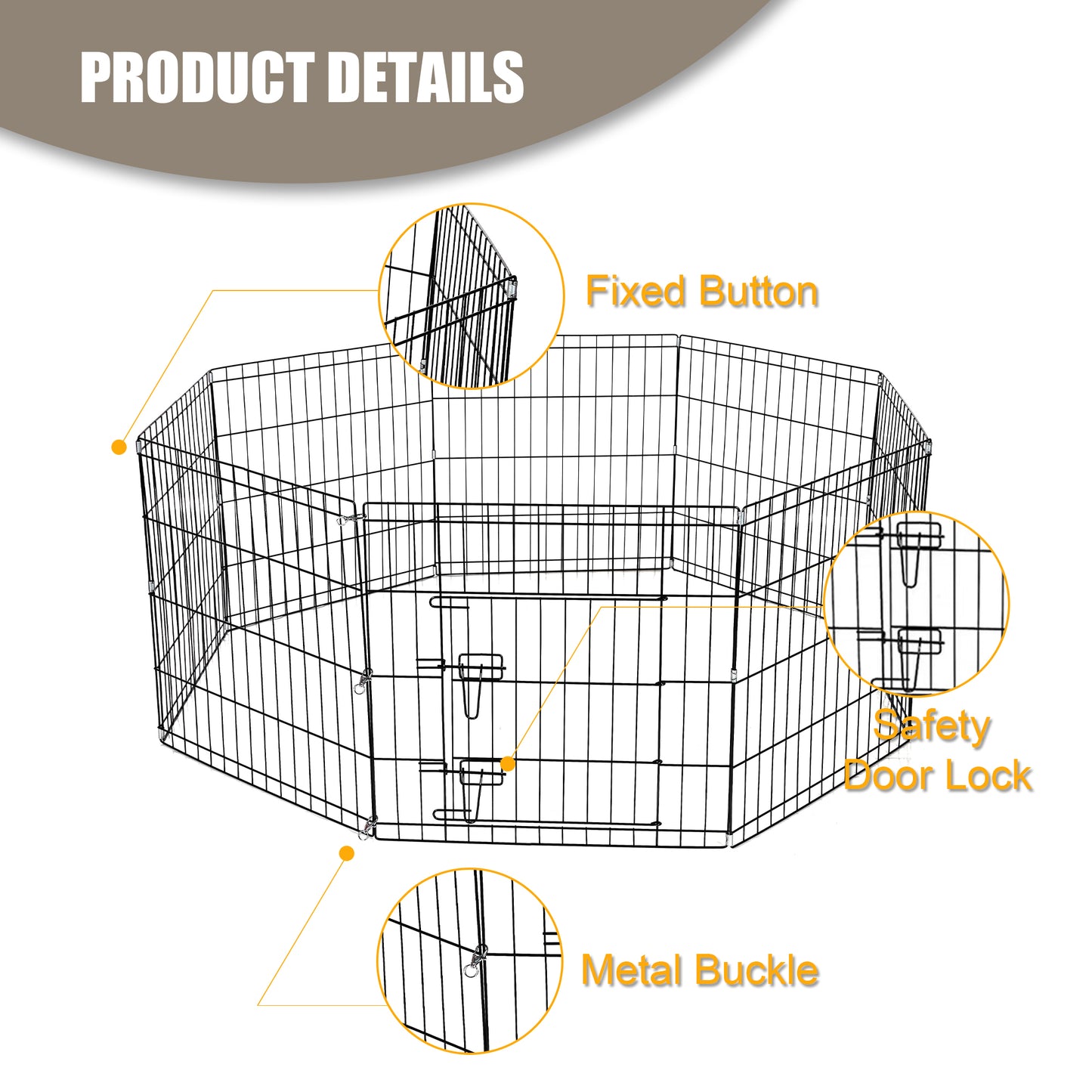 Parc pour chien Yivke, clôture d'exercice pliable en métal, avec barrière pour intérieur et extérieur, hauteur 122 cm, noir
