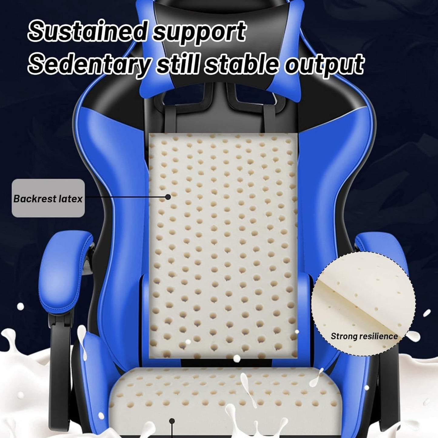 Chaise de jeu YT813 avec appui-tête et soutien lombaire, chaise de bureau de course en cuir PU, chaise de jeu haute réglable, conception ergonomique à angle de 135° avec repose-pieds
