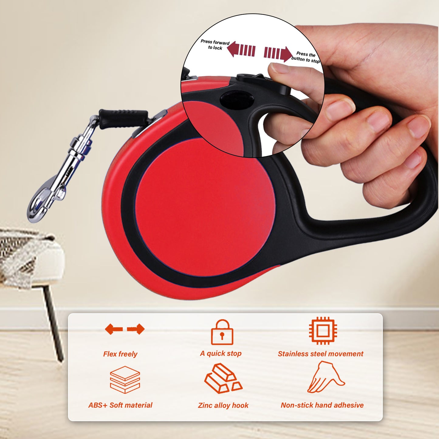 Retractable Dog Leash Pet Walking Leash for Dogs, Cats, Pets | 360° Tangle Free | One-Hand Brake | Strong Nylon Tape/Ribbon