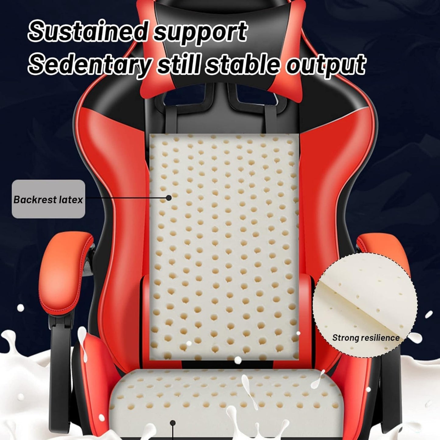Chaise de jeu YT813 avec appui-tête et soutien lombaire, chaise de bureau de course en cuir PU, chaise de jeu haute réglable, conception ergonomique à angle de 135° avec repose-pieds