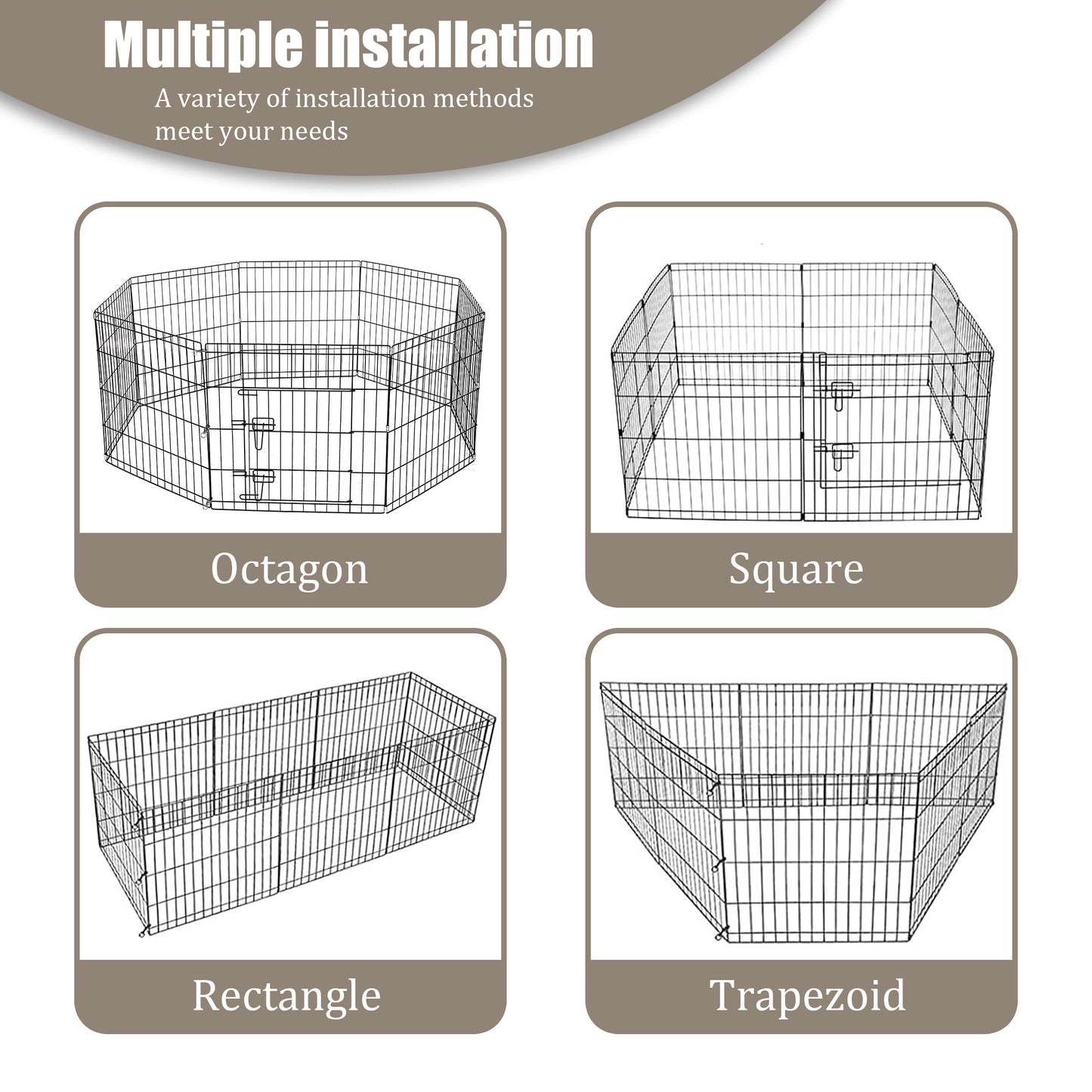 Parc pour chien Yivke, clôture d'exercice pliable en métal, avec barrière pour intérieur et extérieur, hauteur 122 cm, noir