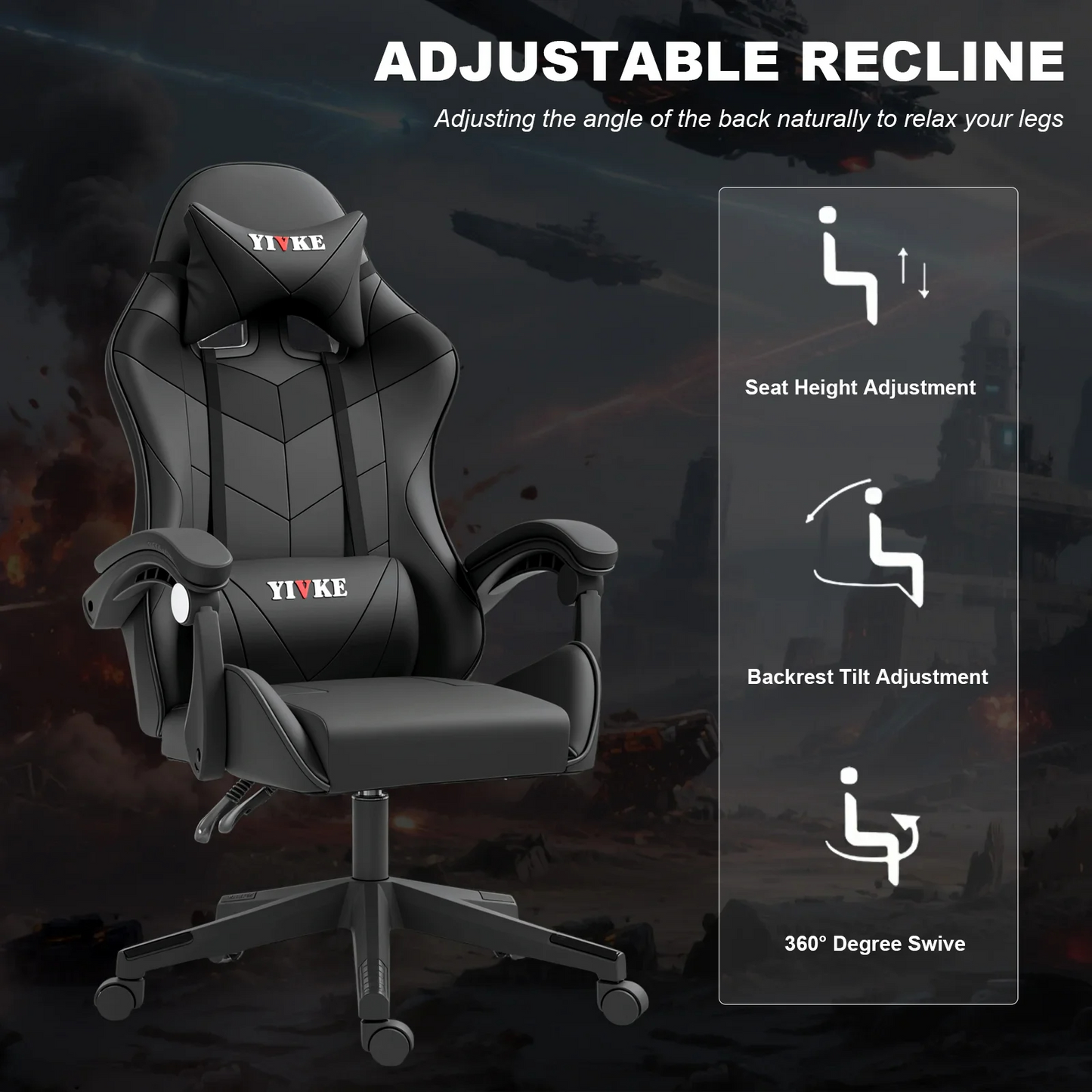 Chaise de jeu ergonomique Yivke YT208, style course