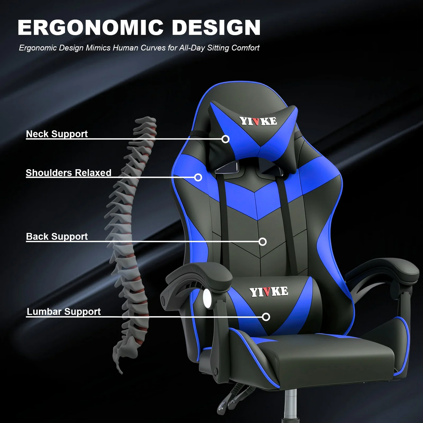 Chaise de jeu ergonomique Yivke YT208, style course
