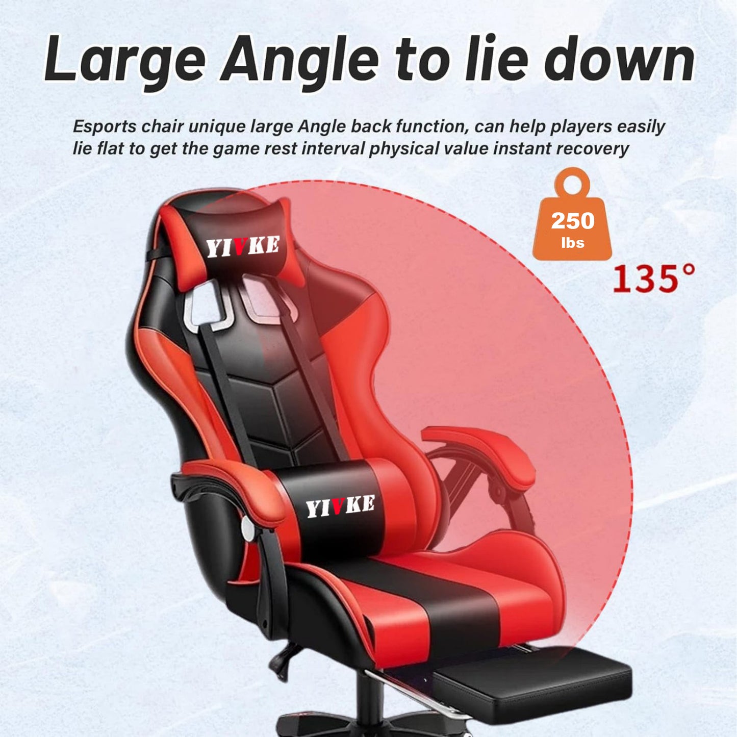 Chaise de jeu YT813 avec appui-tête et soutien lombaire, chaise de bureau de course en cuir PU, chaise de jeu haute réglable, conception ergonomique à angle de 135° avec repose-pieds