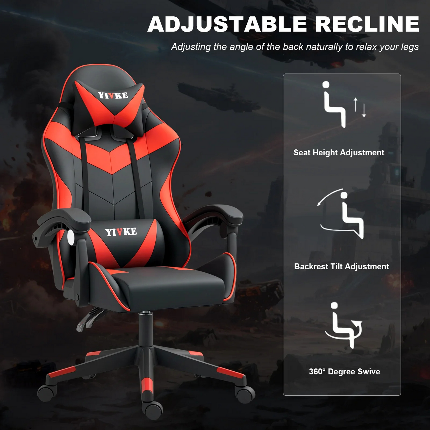 Chaise de jeu ergonomique Yivke YT208, style course