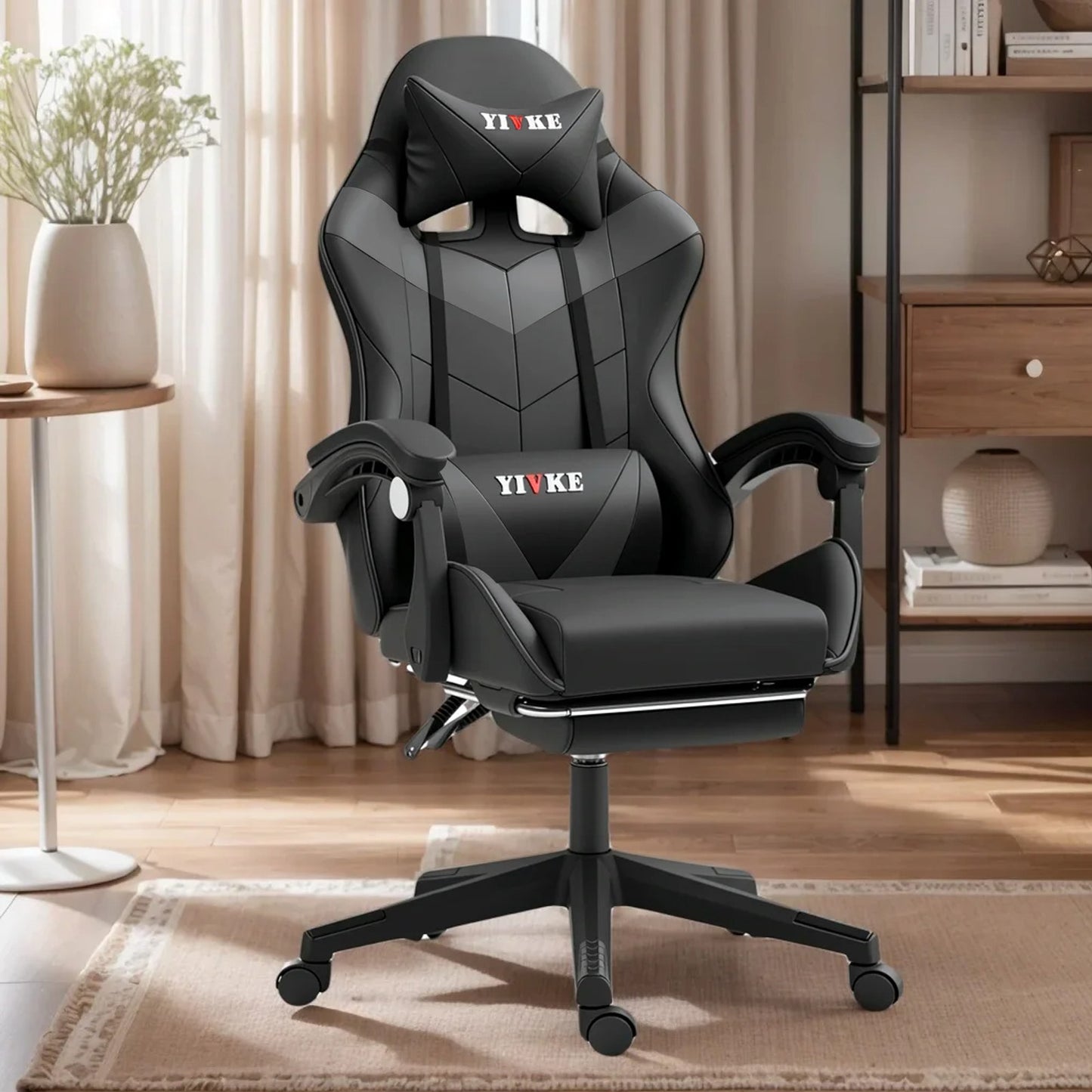Chaise de jeu ergonomique Yivke, style course, avec repose-pieds – YT208F
