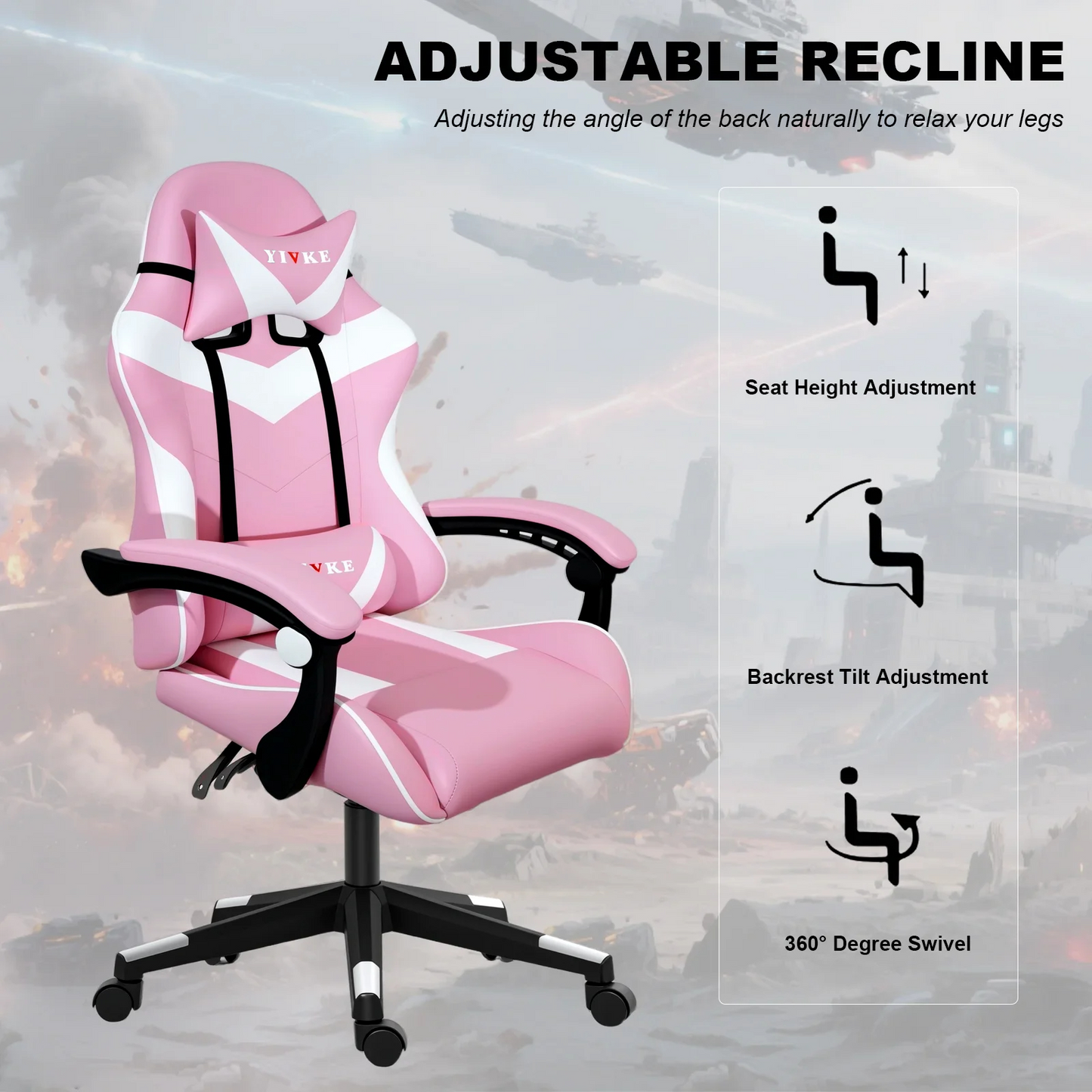 Chaise de jeu ergonomique Yivke YT208, style course