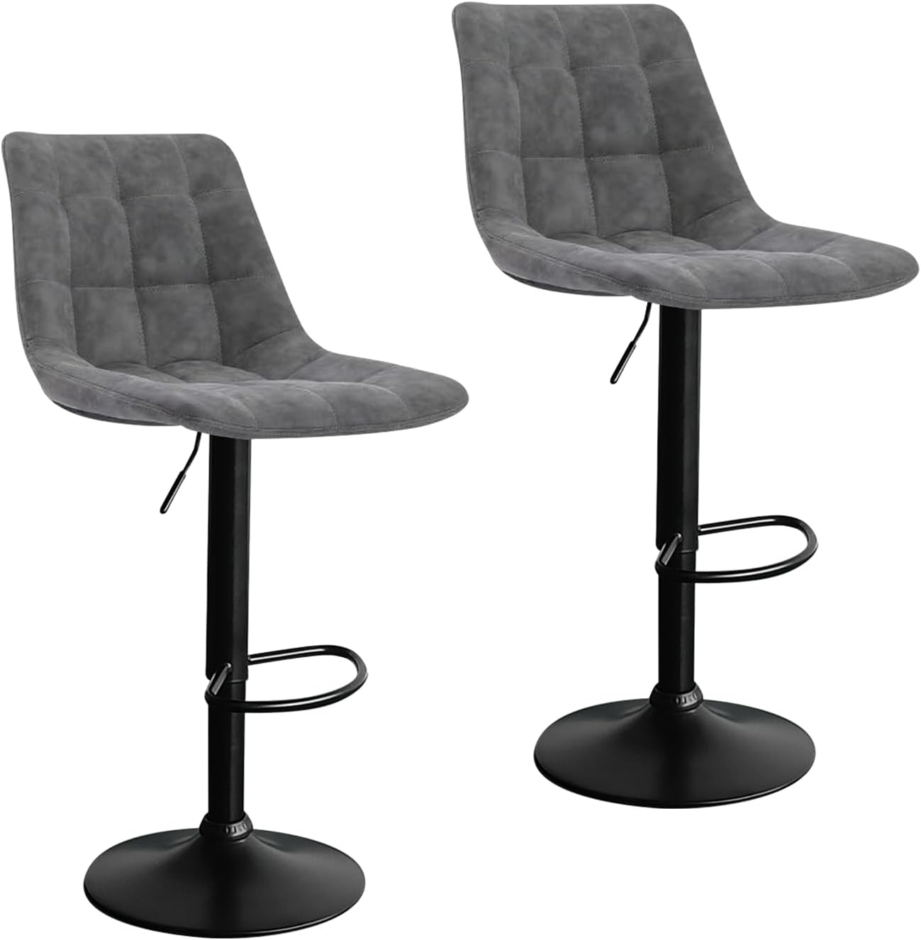 Bar Stools Set of 2, Swivel BarStools for Kitchen, Adjustable PU Leather Bar Chairs, Modern Armless Kitchen Island Stool, Height Adjustable Counter Stool Barstools Dining Chair with Back, Grey