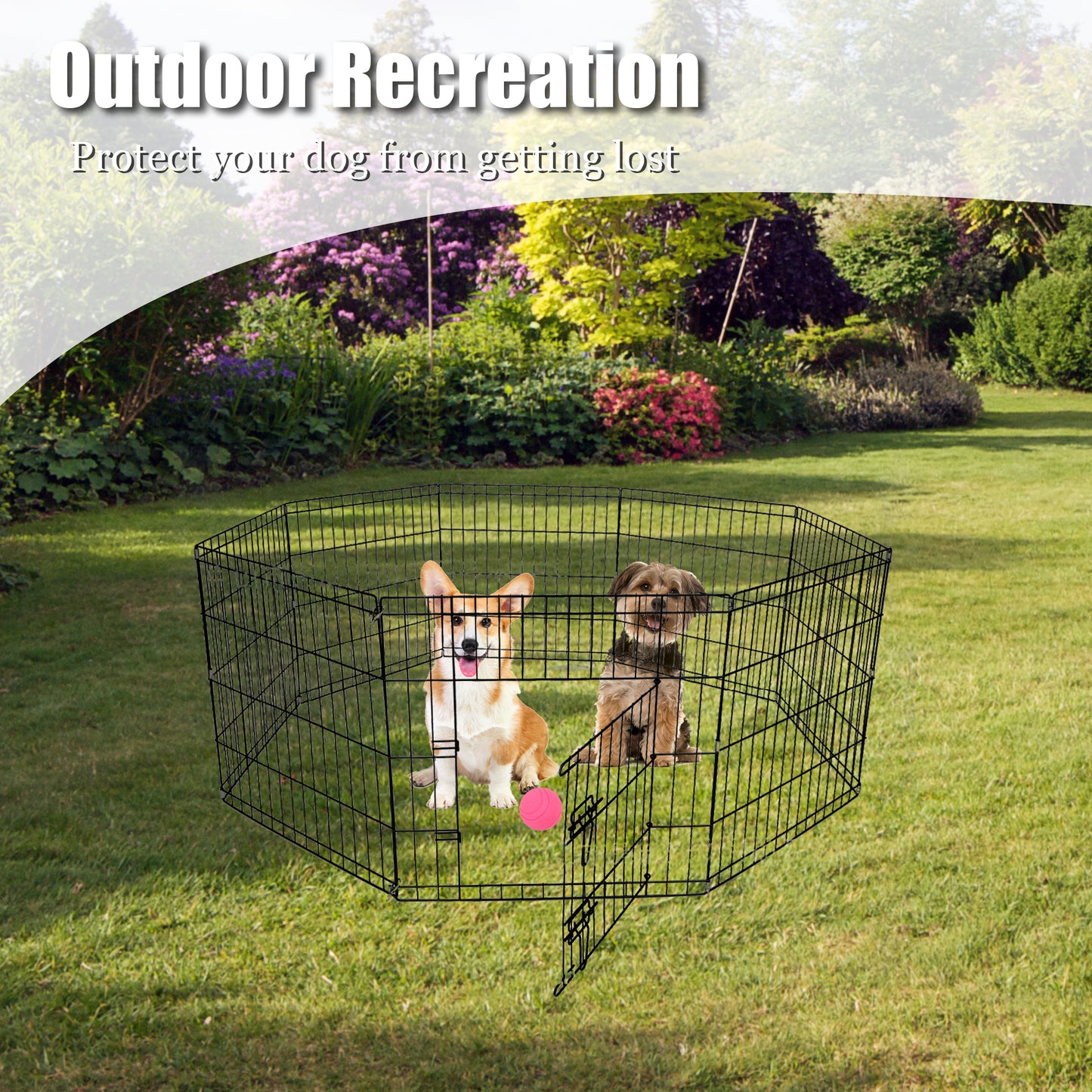 Parc pour chien Yivke, clôture d'exercice pliable en métal, avec barrière pour intérieur et extérieur, hauteur 122 cm, noir