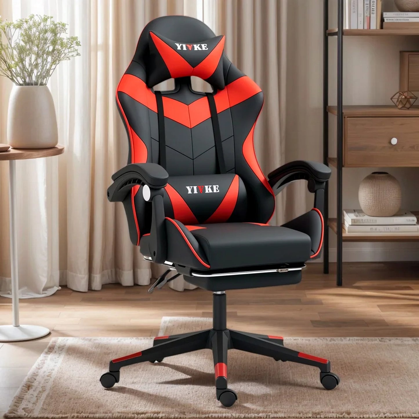 Chaise de jeu ergonomique Yivke, style course, avec repose-pieds – YT208F