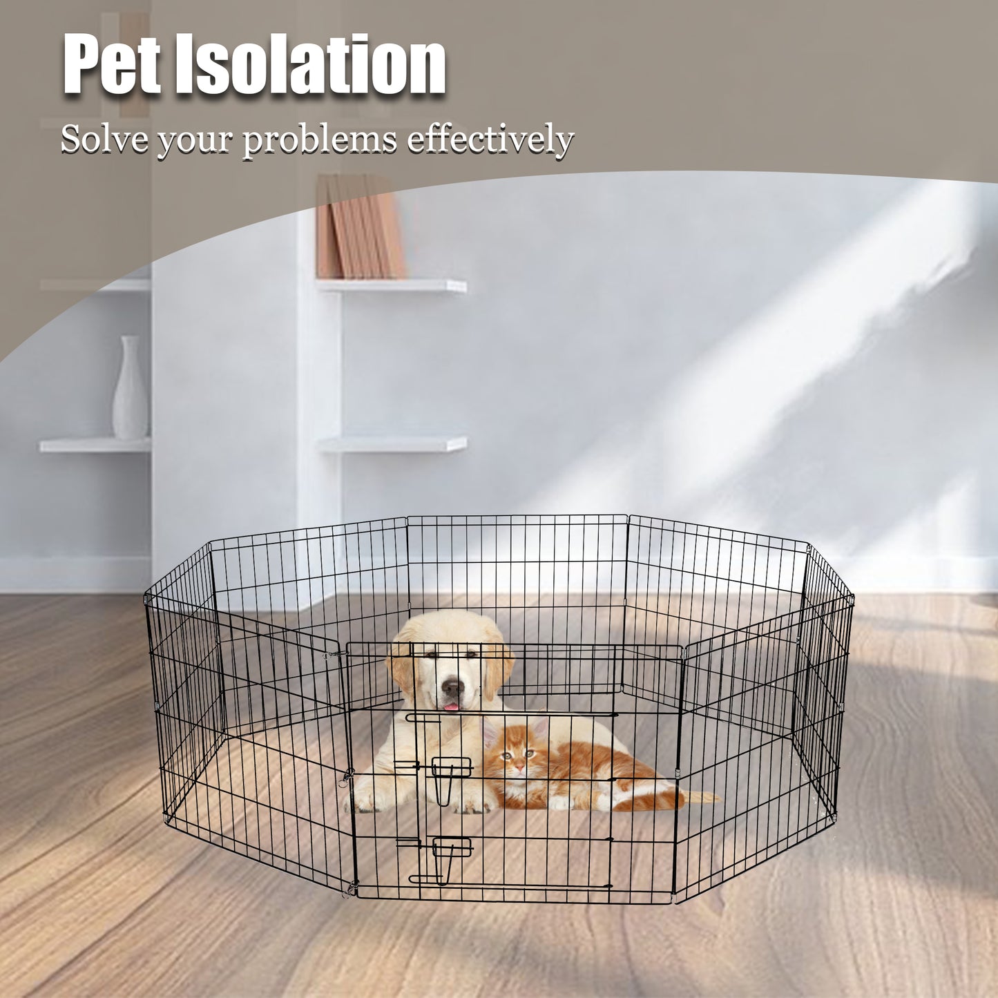 Parc pour chien Yivke, clôture d'exercice pliable en métal, avec barrière pour intérieur et extérieur, hauteur 122 cm, noir