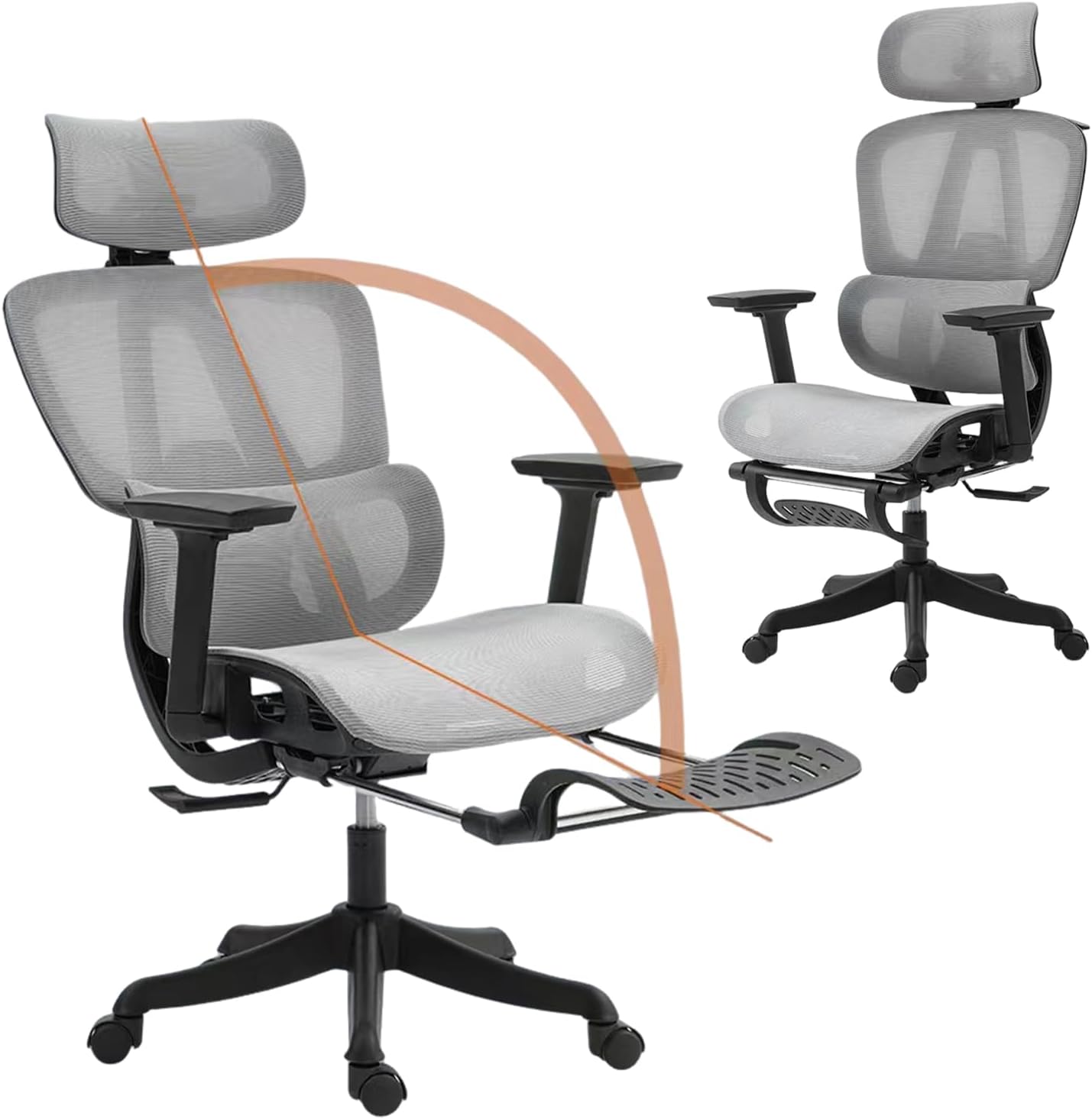 Chaise de bureau ergonomique Yivke, accoudoirs 3D, dossier et appuie-tête réglables en 3 positions, chaise de jeu avec support lombaire adaptatif, roulettes à roulettes, chaise en maille respirante pour le bureau à domicile