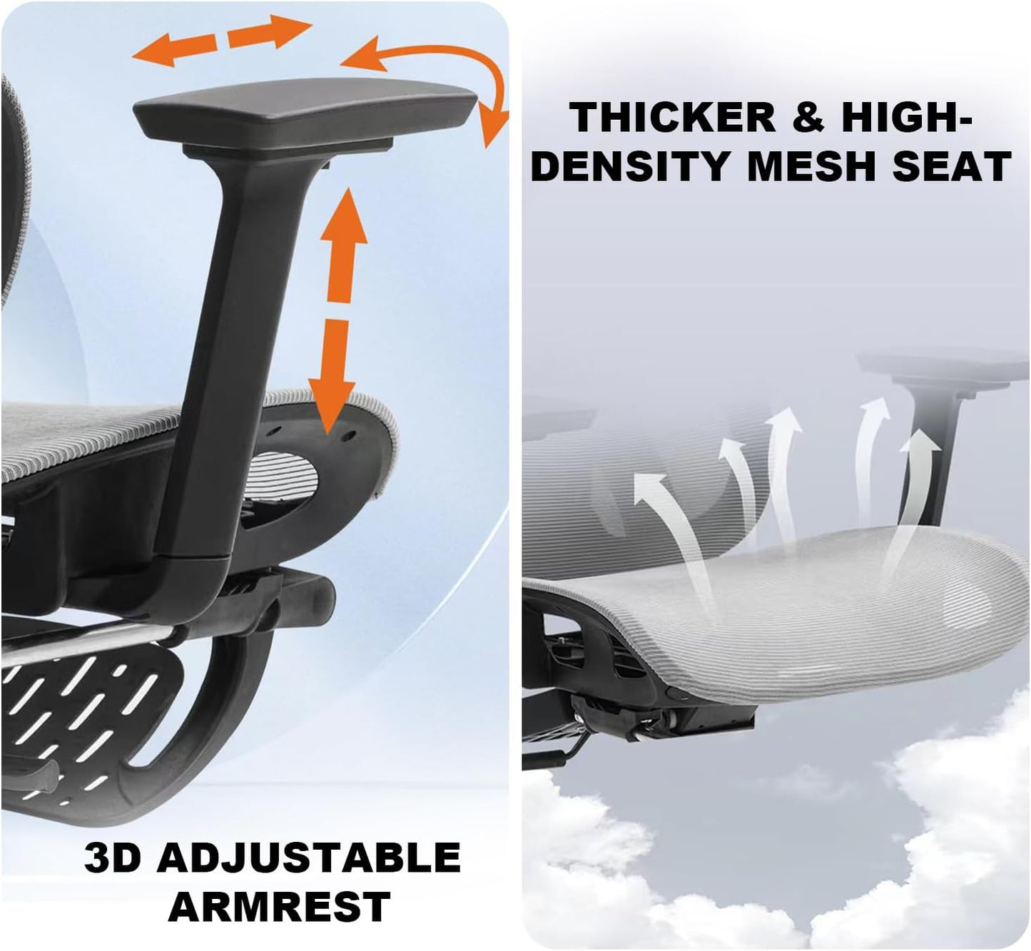 Chaise de bureau ergonomique Yivke, accoudoirs 3D, dossier et appuie-tête réglables en 3 positions, chaise de jeu avec support lombaire adaptatif, roulettes à roulettes, chaise en maille respirante pour le bureau à domicile