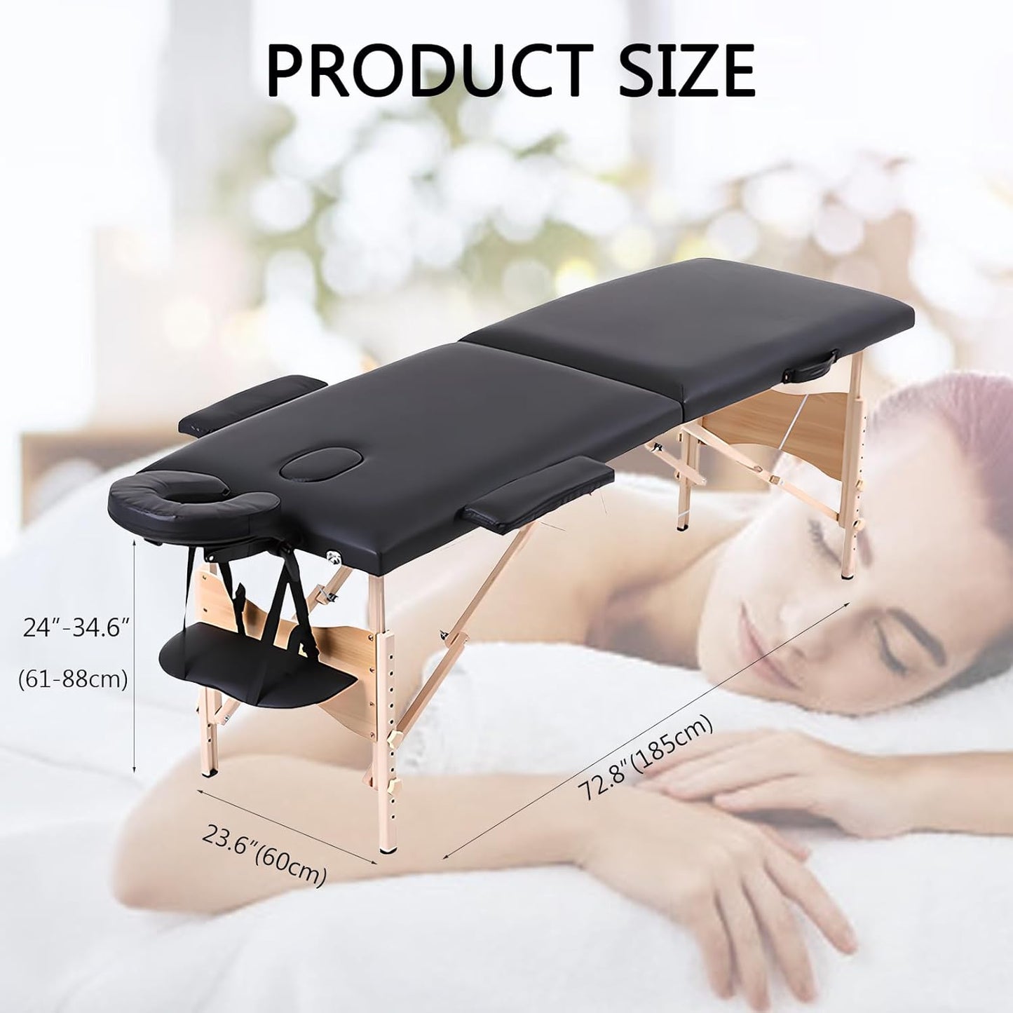 Yivke 72.8" Massage Table, Portable Massage Bed, 450LBS Capacity, One-Hand Portable, 24"-34.6" Adjustable Height for Lash/Facial/Message