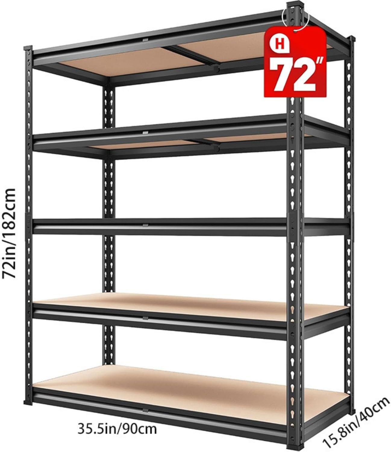 Étagères de rangement à 5 niveaux pour commerce électronique, étagères métalliques réglables, étagères de garage robustes, étagères utilitaires pour entrepôt, garde-manger, placard, 72" H x 35,5" L x 15,8" P