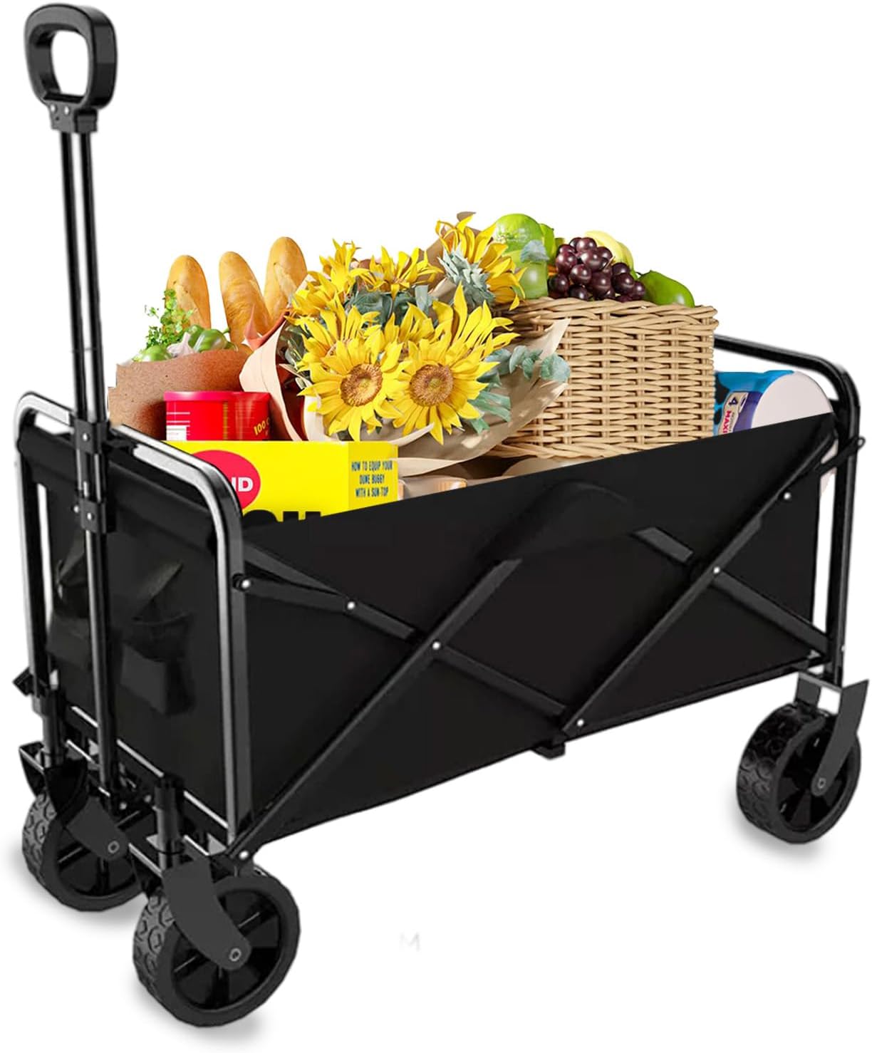 Yivke Cart Heavy Duty Foldable for Outdoor, Camp Cart Folding Wagon Camping, Utility Grocery Wagon with Side Pocket and Brakes for Shopping, Sports, Camping and Garden, Heavy Duty Beach Wagon