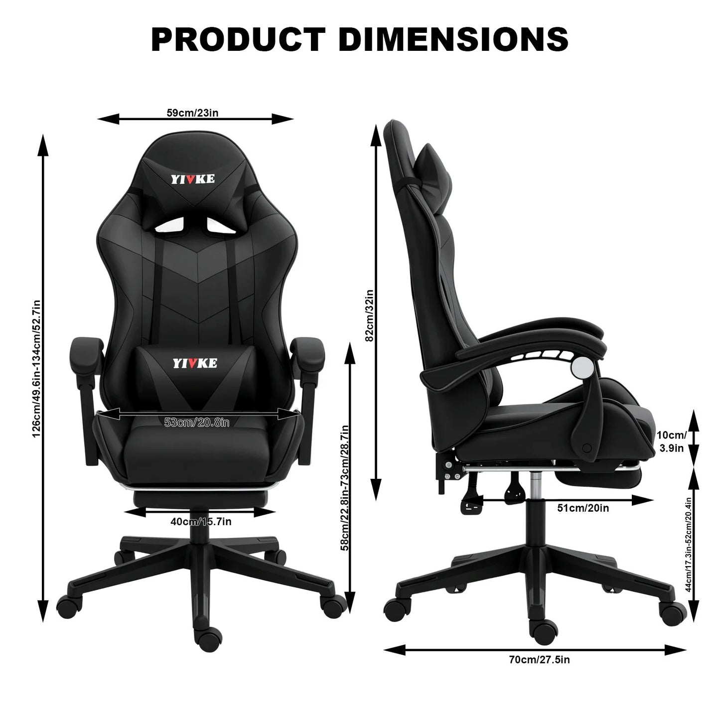 Chaise de jeu ergonomique Yivke, style course, avec repose-pieds – YT208F