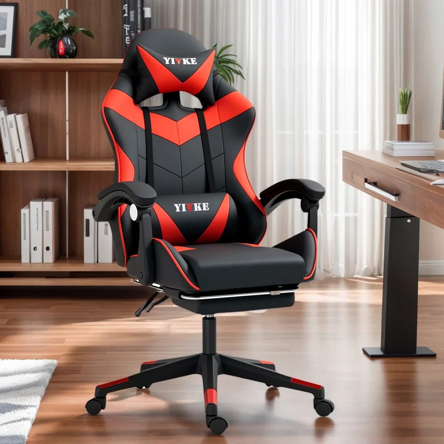 Chaise de jeu ergonomique Yivke, style course, avec repose-pieds – YT208F