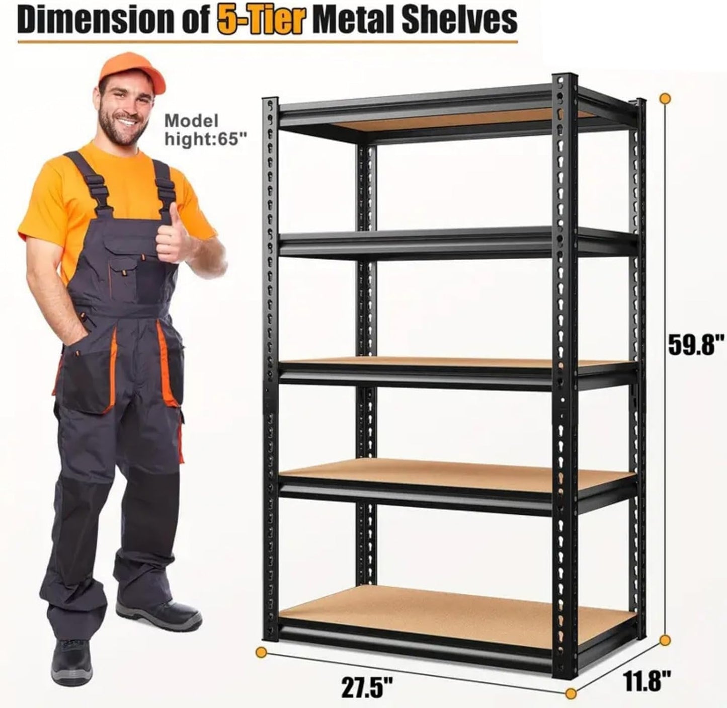 Étagères de rangement à 5 niveaux pour commerce électronique, étagères métalliques réglables, étagères de garage robustes, étagères utilitaires pour entrepôt, garde-manger, placard, 59,5" H x 27,5" L x 11,8" P