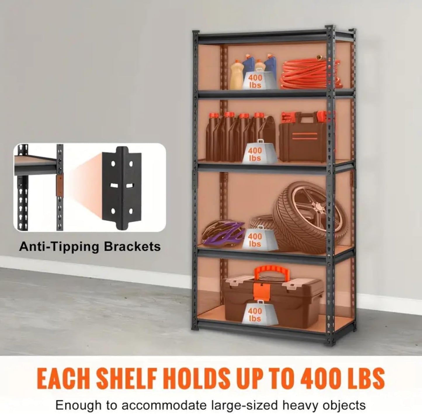 Étagères de rangement à 5 niveaux pour commerce électronique, étagères métalliques réglables, étagères de garage robustes, étagères utilitaires pour entrepôt, garde-manger, placard, 59,5" H x 27,5" L x 11,8" P