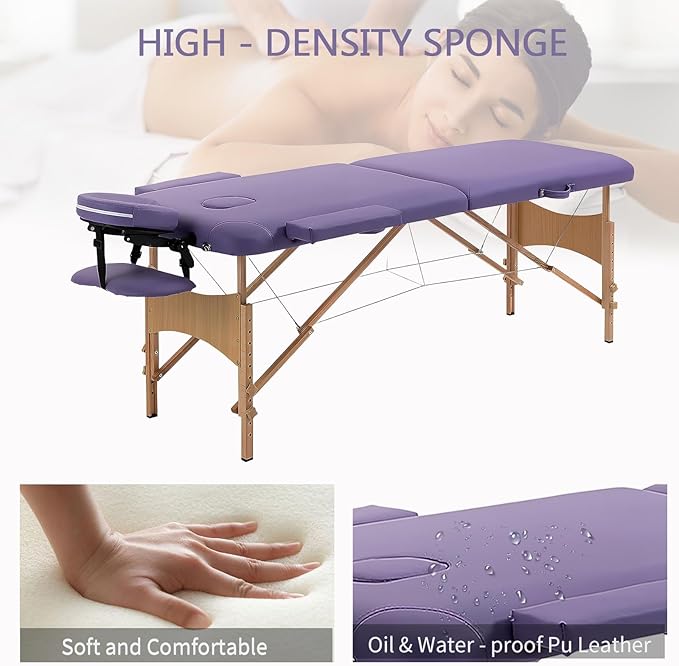 Yivke 72.8" Massage Table, Portable Massage Bed, 450LBS Capacity, One-Hand Portable, 24"-34.6" Adjustable Height for Lash/Facial/Message (Purple)