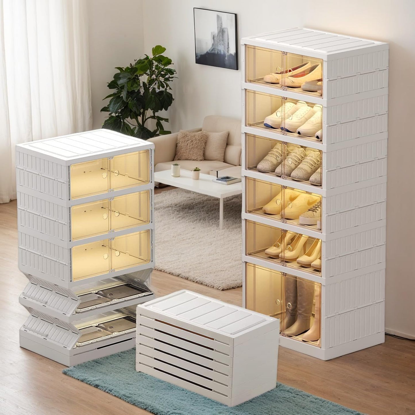 Meuble de rangement à chaussures avec porte, étagères à chaussures pliables et élégantes pour placard, chambre, couloir et chambre à coucher