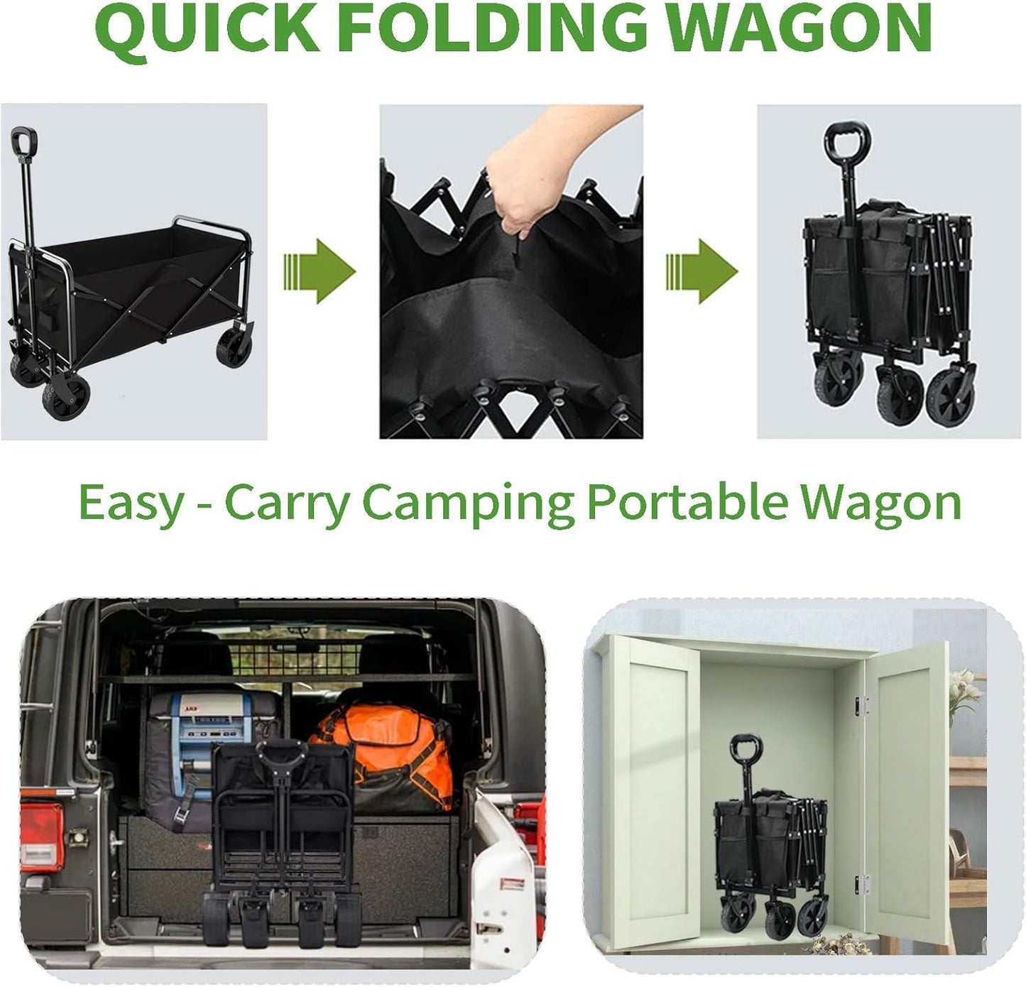Yivke Cart Heavy Duty Foldable for Outdoor, Camp Cart Folding Wagon Camping, Utility Grocery Wagon with Side Pocket and Brakes for Shopping, Sports, Camping and Garden, Heavy Duty Beach Wagon