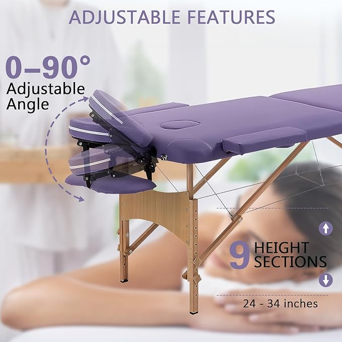 Yivke 72.8" Massage Table, Portable Massage Bed, 450LBS Capacity, One-Hand Portable, 24"-34.6" Adjustable Height for Lash/Facial/Message (Purple)