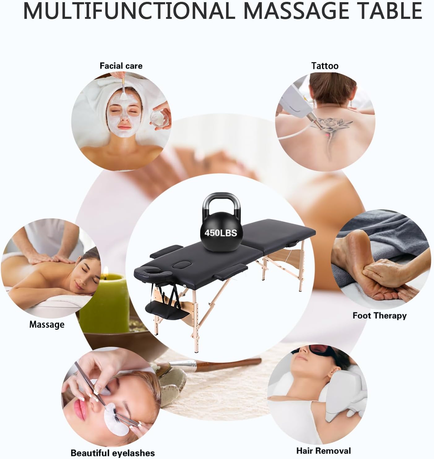 Yivke 72.8" Massage Table, Portable Massage Bed, 450LBS Capacity, One-Hand Portable, 24"-34.6" Adjustable Height for Lash/Facial/Message