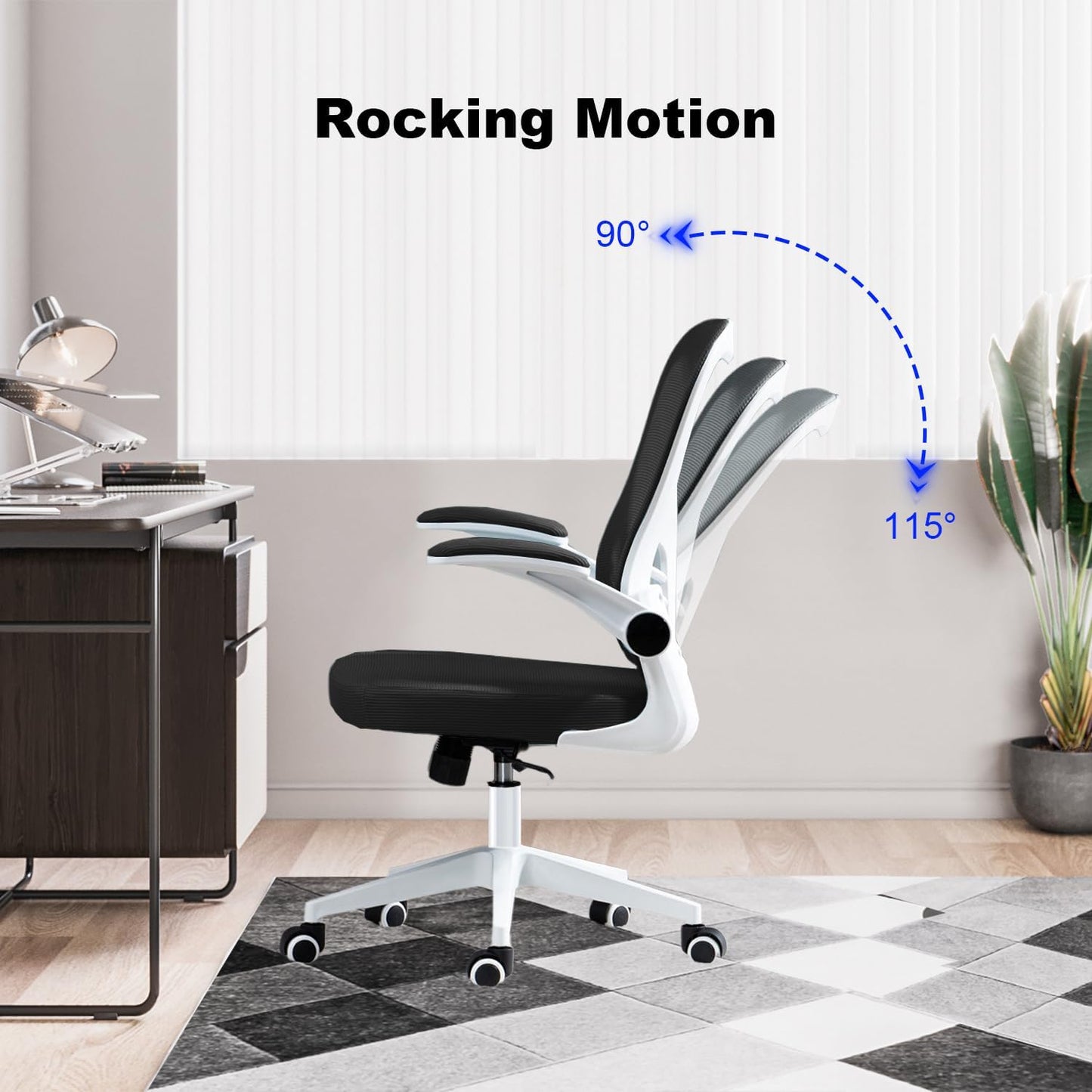Chaise de bureau ergonomique pivotante à dossier moyen en maille YT-030, avec roulettes, soutien lombaire confortable pour la maison, la chambre, le bureau, les étudiants et les adultes.