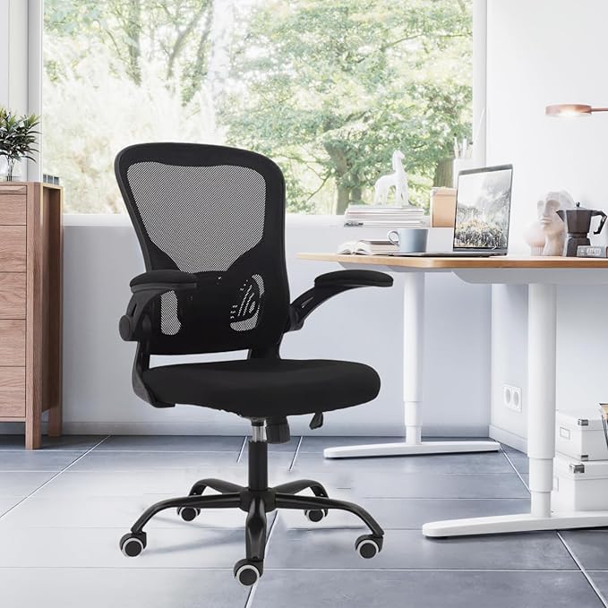 Chaise de bureau ergonomique pivotante à dossier moyen en maille YT-030, avec roulettes, soutien lombaire confortable pour la maison, la chambre, le bureau, les étudiants et les adultes.