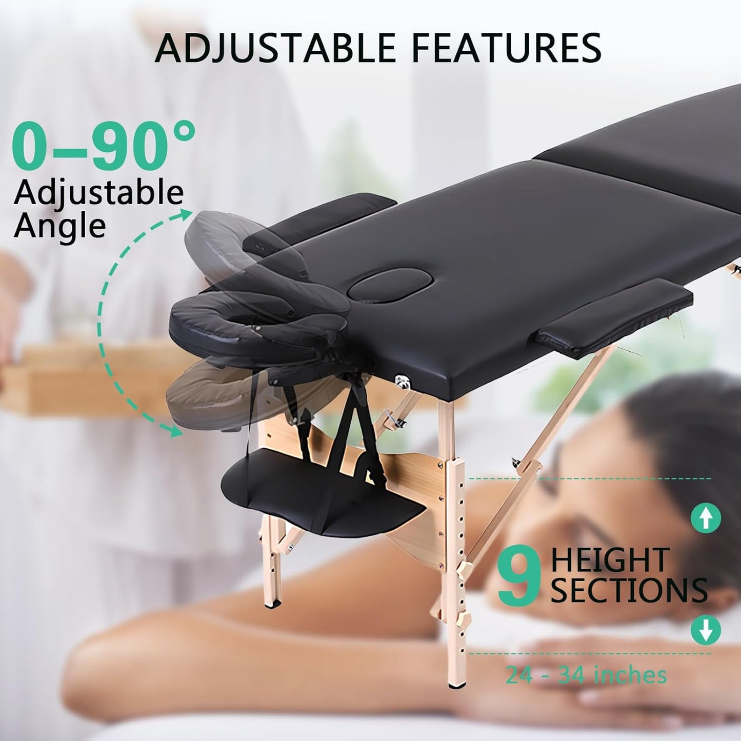 Yivke 72.8" Massage Table, Portable Massage Bed, 450LBS Capacity, One-Hand Portable, 24"-34.6" Adjustable Height for Lash/Facial/Message