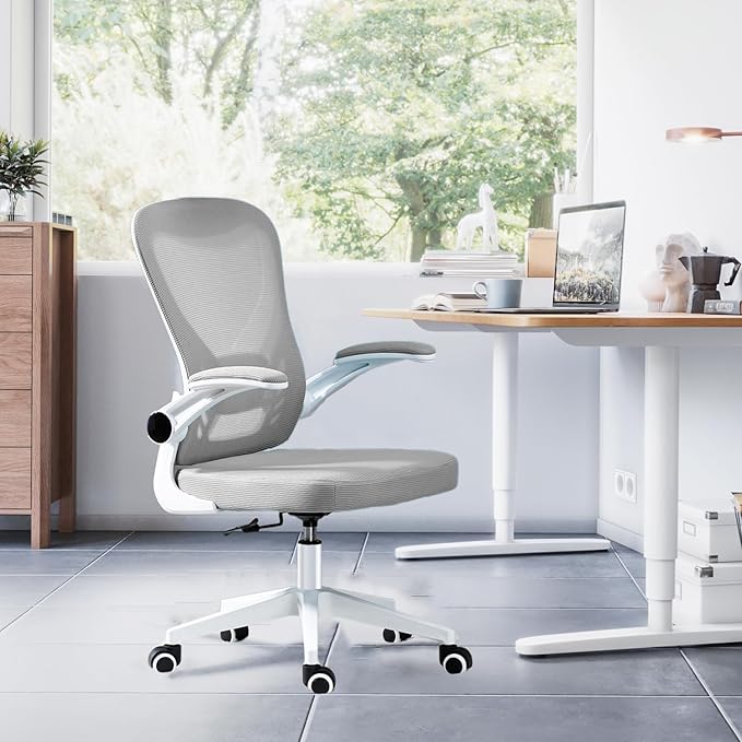 Chaise de bureau ergonomique pivotante à dossier moyen en maille YT-030, avec roulettes, soutien lombaire confortable pour la maison, la chambre, le bureau, les étudiants et les adultes.
