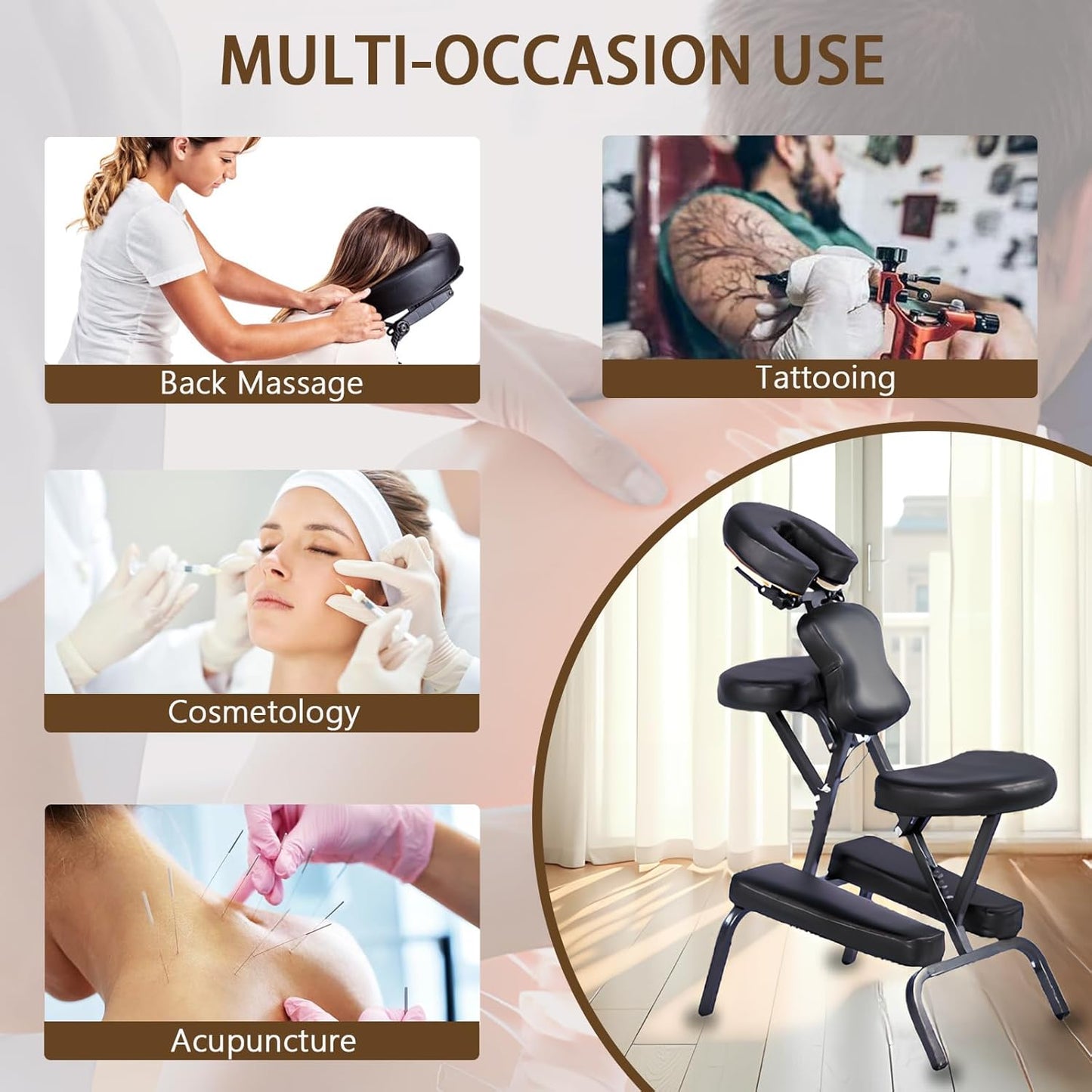 Yivke Portable Massage Chair-Ergonomically, Folding Massage Chair, Supports up to 600lbs-Portable Tattoo Chair