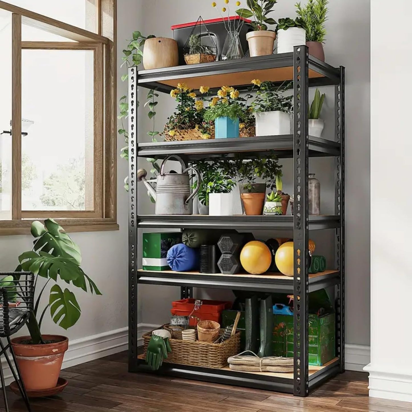 Étagères de rangement à 5 niveaux pour commerce électronique, étagères métalliques réglables, étagères de garage robustes, étagères utilitaires pour entrepôt, garde-manger, placard, 59,5" H x 27,5" L x 11,8" P