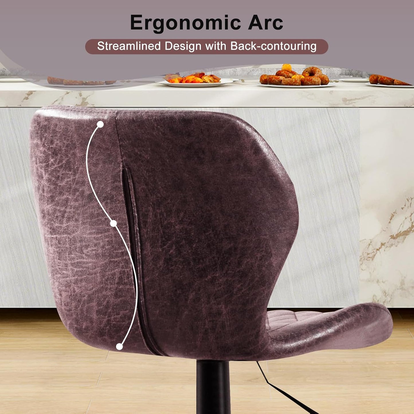 Bar Stools Set of 2, Swivel BarStools for Kitchen, Adjustable PU Leather Bar Chairs, Modern Armless Kitchen Island Stool, Height Adjustable Counter Stool Barstools Dining Chair with Back, Red