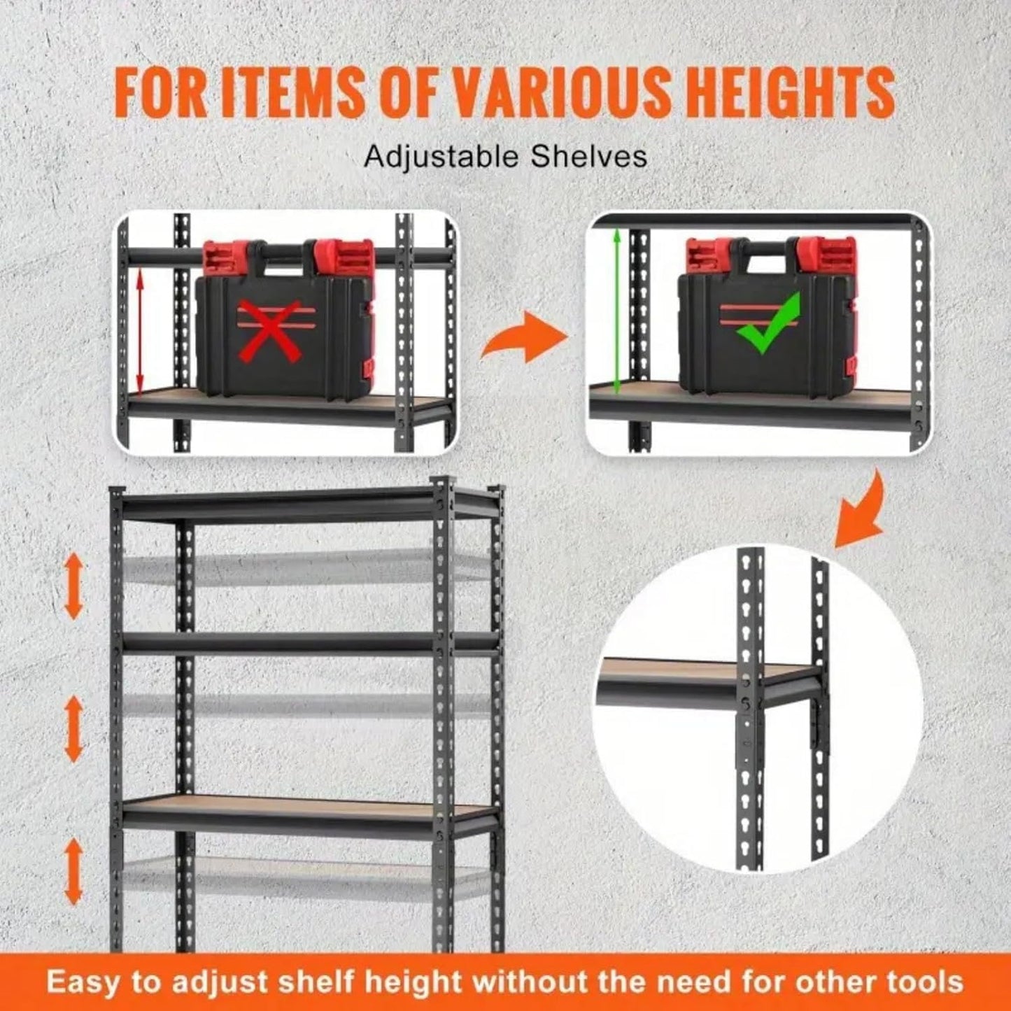 Étagères de rangement à 5 niveaux pour commerce électronique, étagères métalliques réglables, étagères de garage robustes, étagères utilitaires pour entrepôt, garde-manger, placard, 59,5" H x 27,5" L x 11,8" P