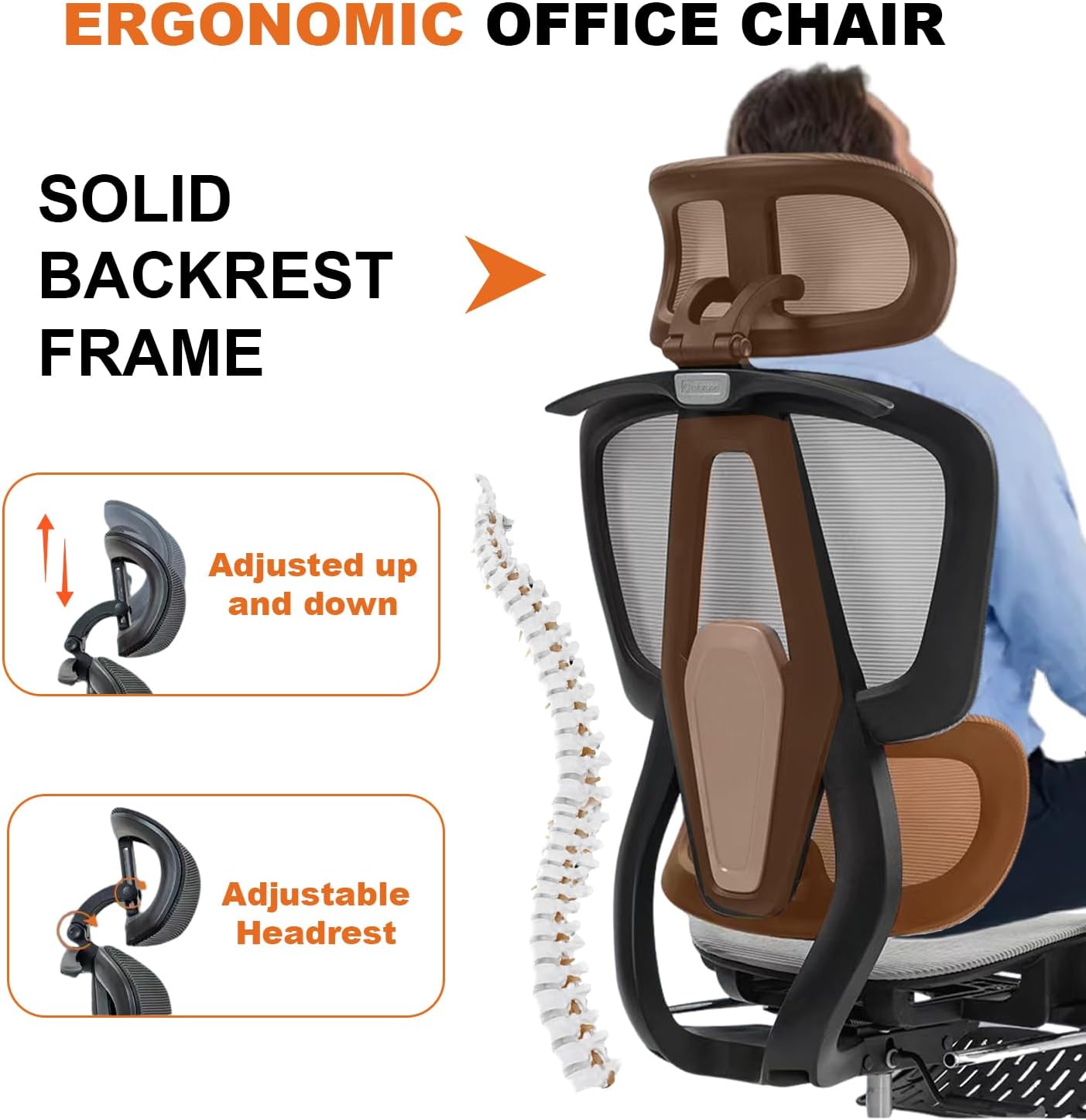Chaise de bureau ergonomique Yivke, accoudoirs 3D, dossier et appuie-tête réglables en 3 positions, chaise de jeu avec support lombaire adaptatif, roulettes à roulettes, chaise en maille respirante pour le bureau à domicile