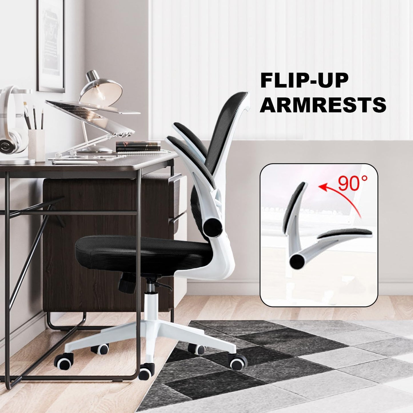 Chaise de bureau ergonomique pivotante à dossier moyen en maille YT-030, avec roulettes, soutien lombaire confortable pour la maison, la chambre, le bureau, les étudiants et les adultes.